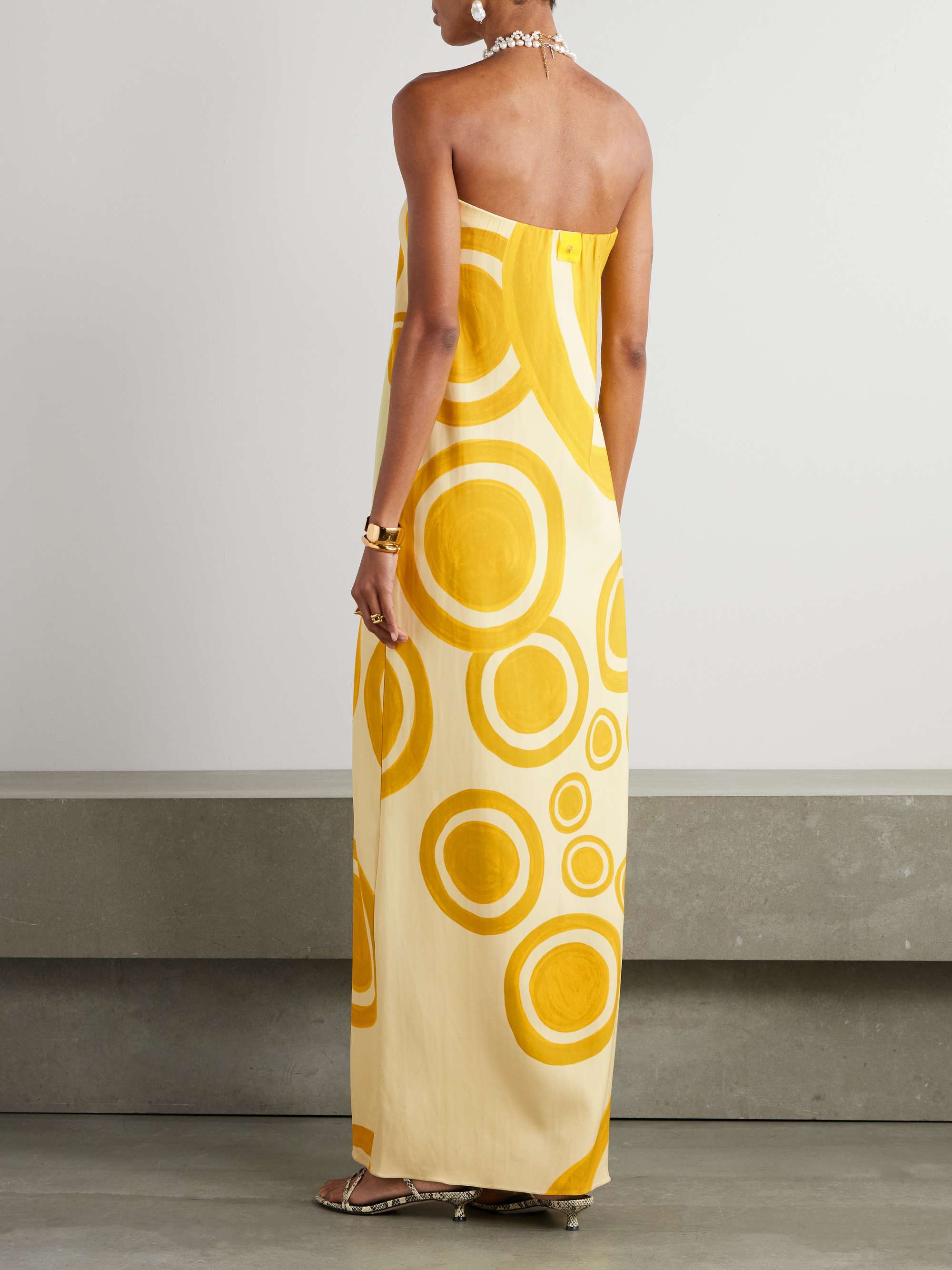 Theros strapless printed crepe de chine maxi dress view