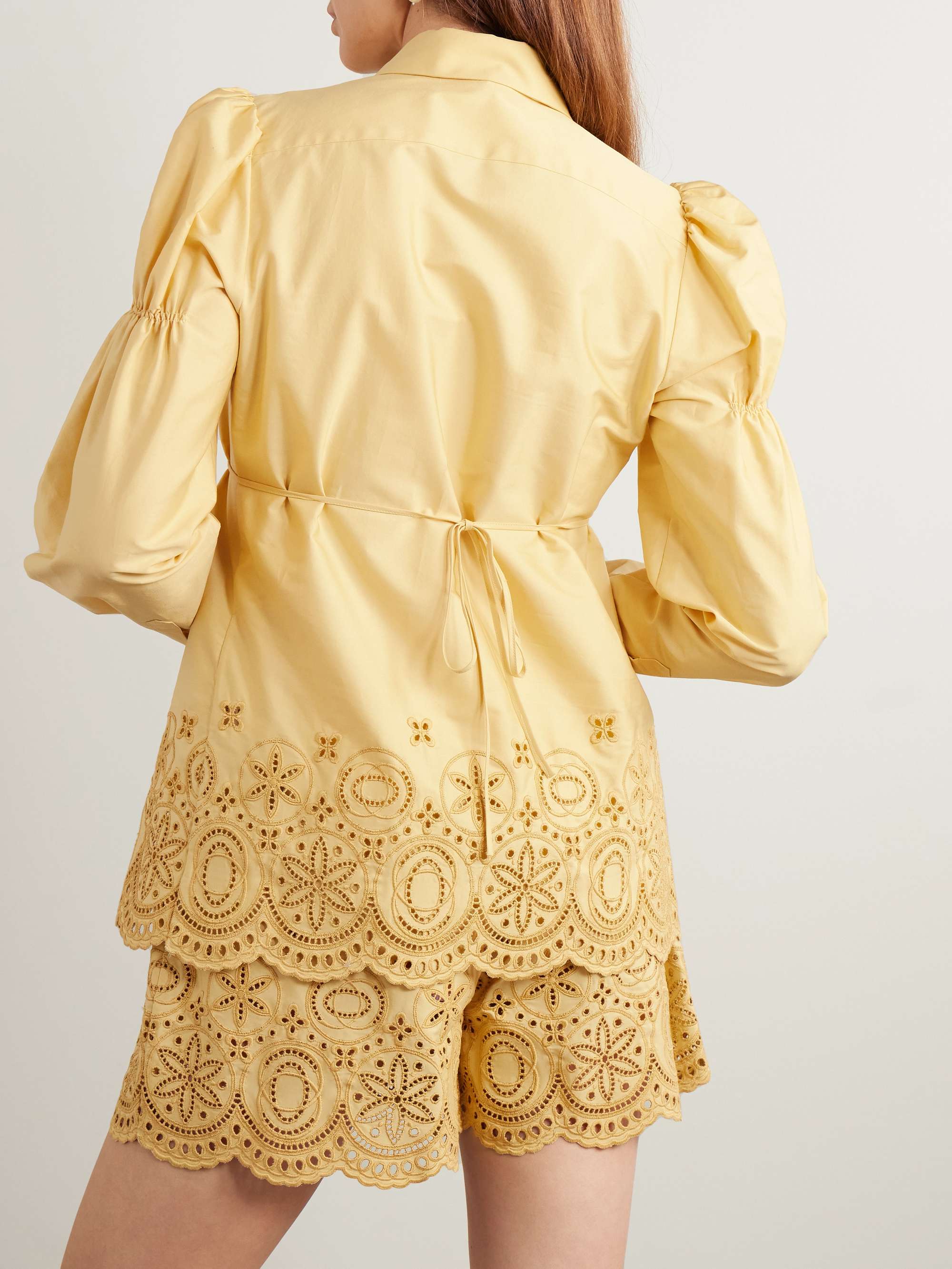 Franca gathered broderie anglaise cotton-blend sateen shirt view