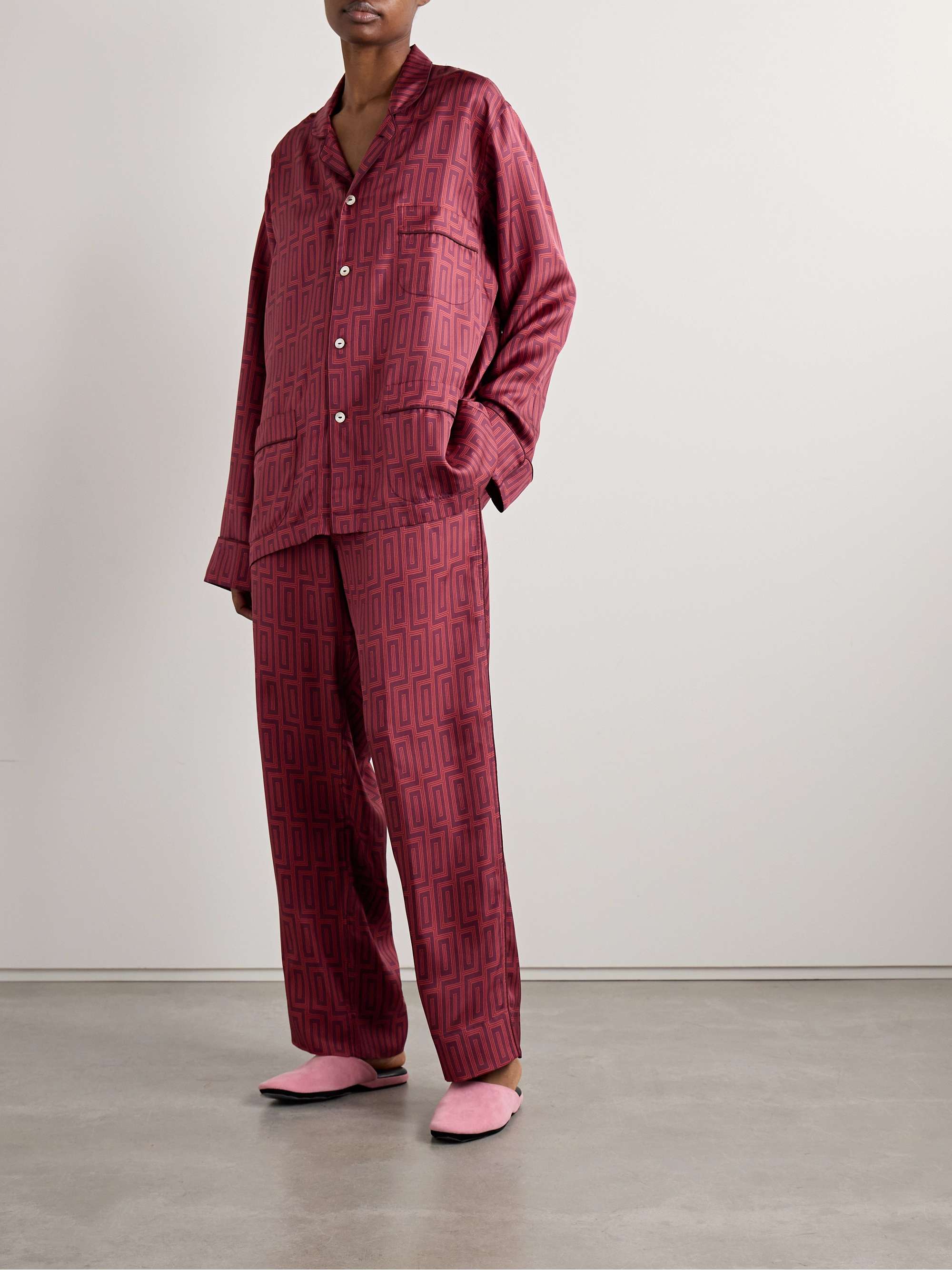 Laurent printed silk-twill pajama set view