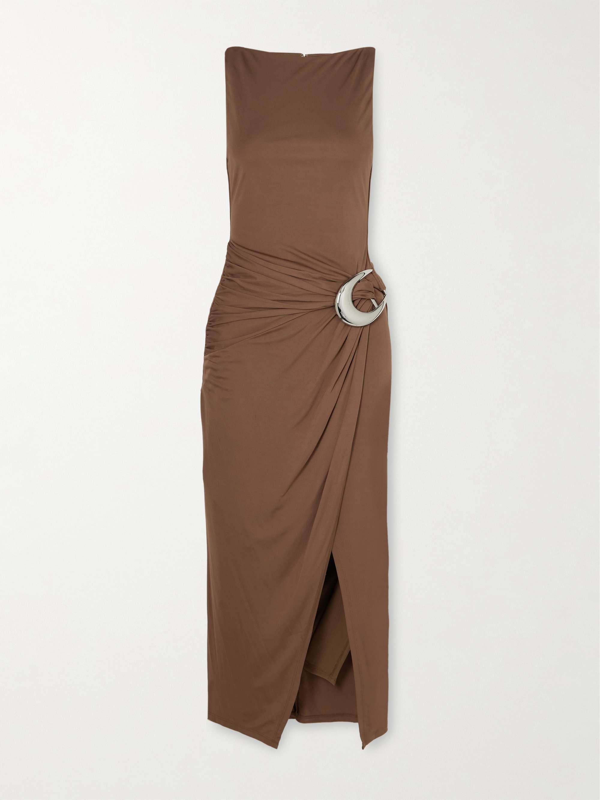 Talia buckled ruched jersey midi dress hero visual