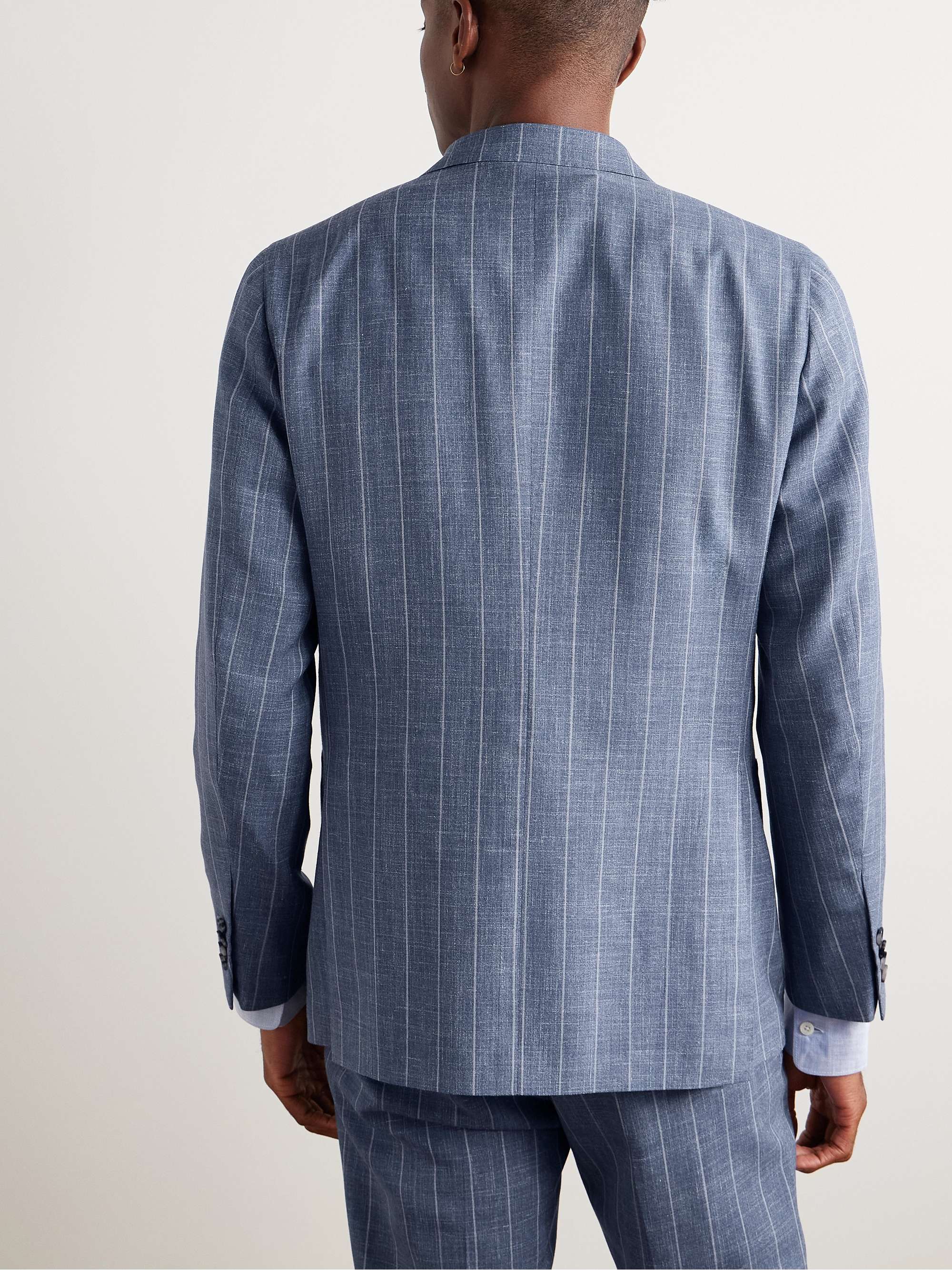 Striped Wool, Silk and Linen-Blend Suit Jacket view