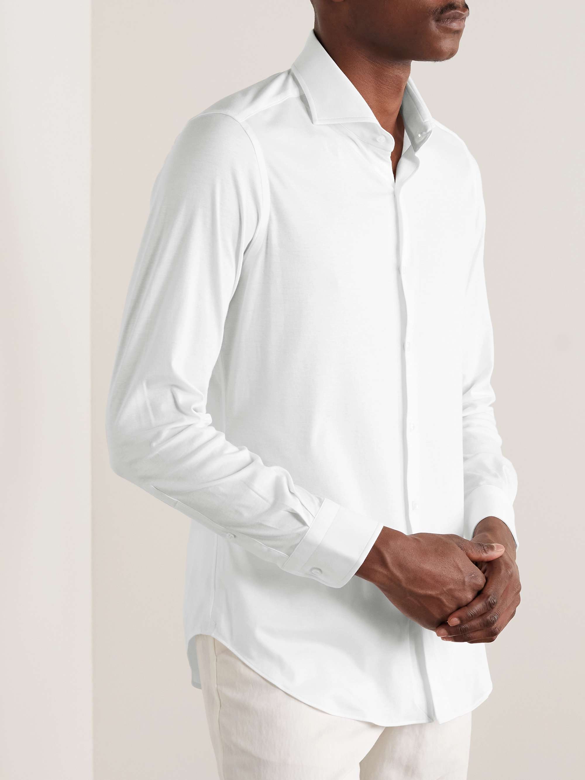 Andrew Cutaway-Collar Slim-Fit Cotton-Jersey Shirt view