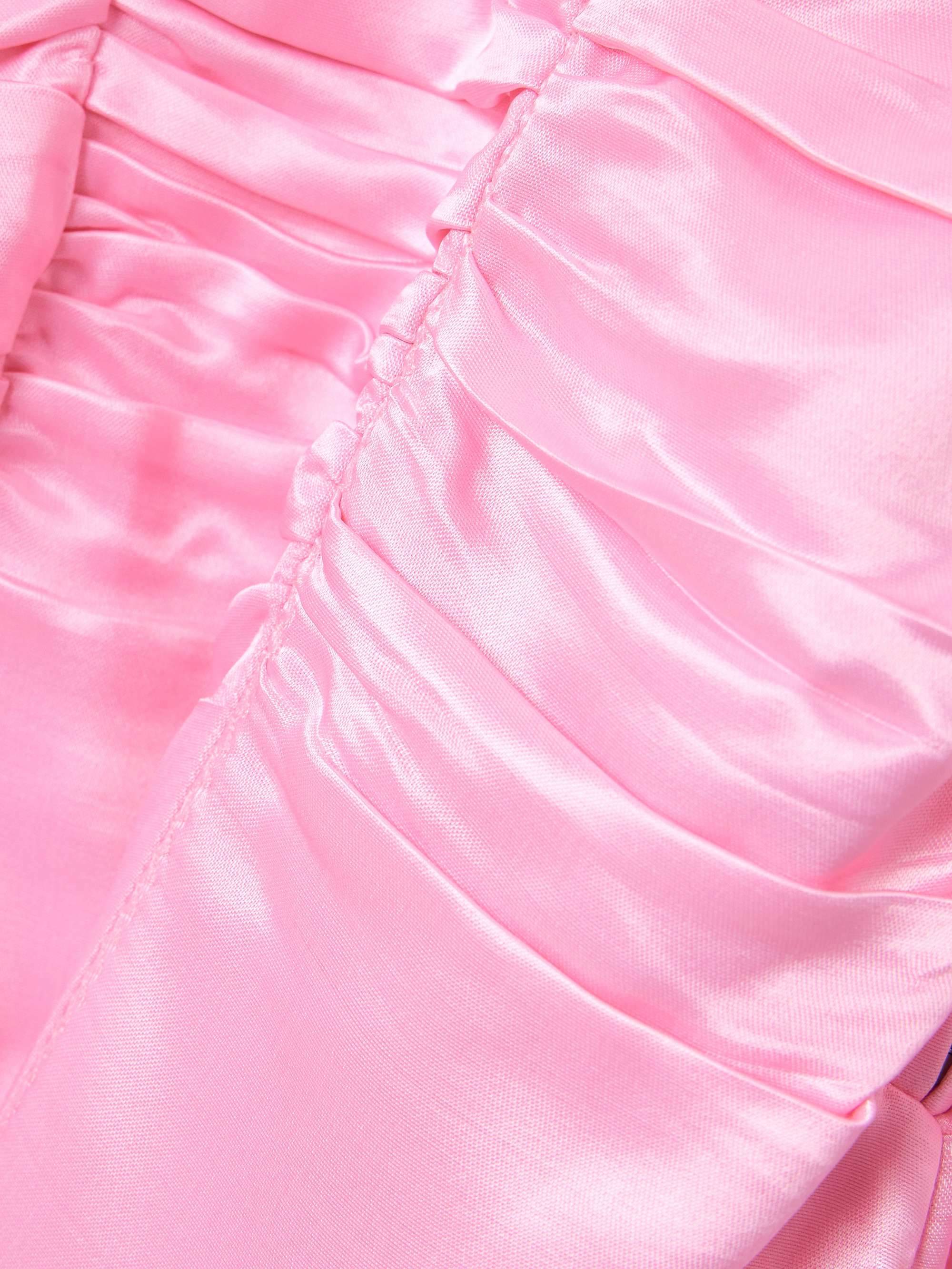 Open-back ruched pleated satin gown view