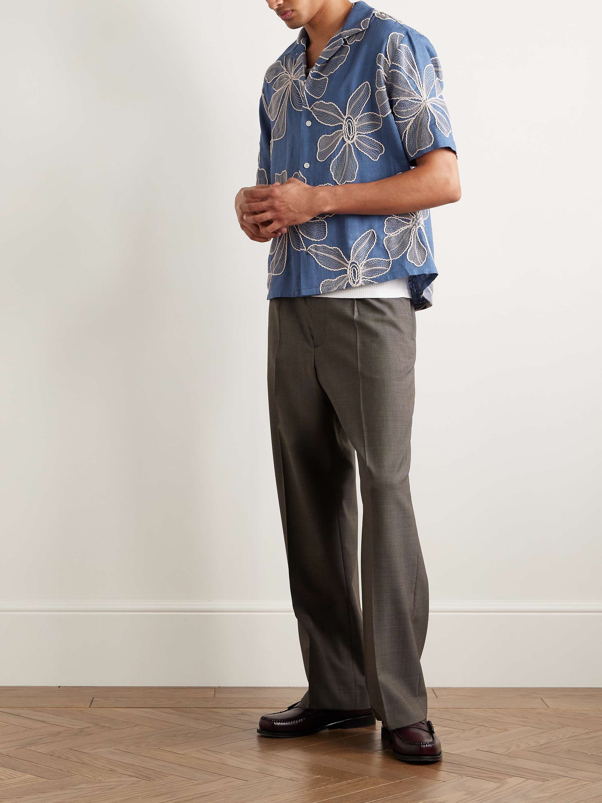 Camp-Collar Embroidered Voile Shirt view