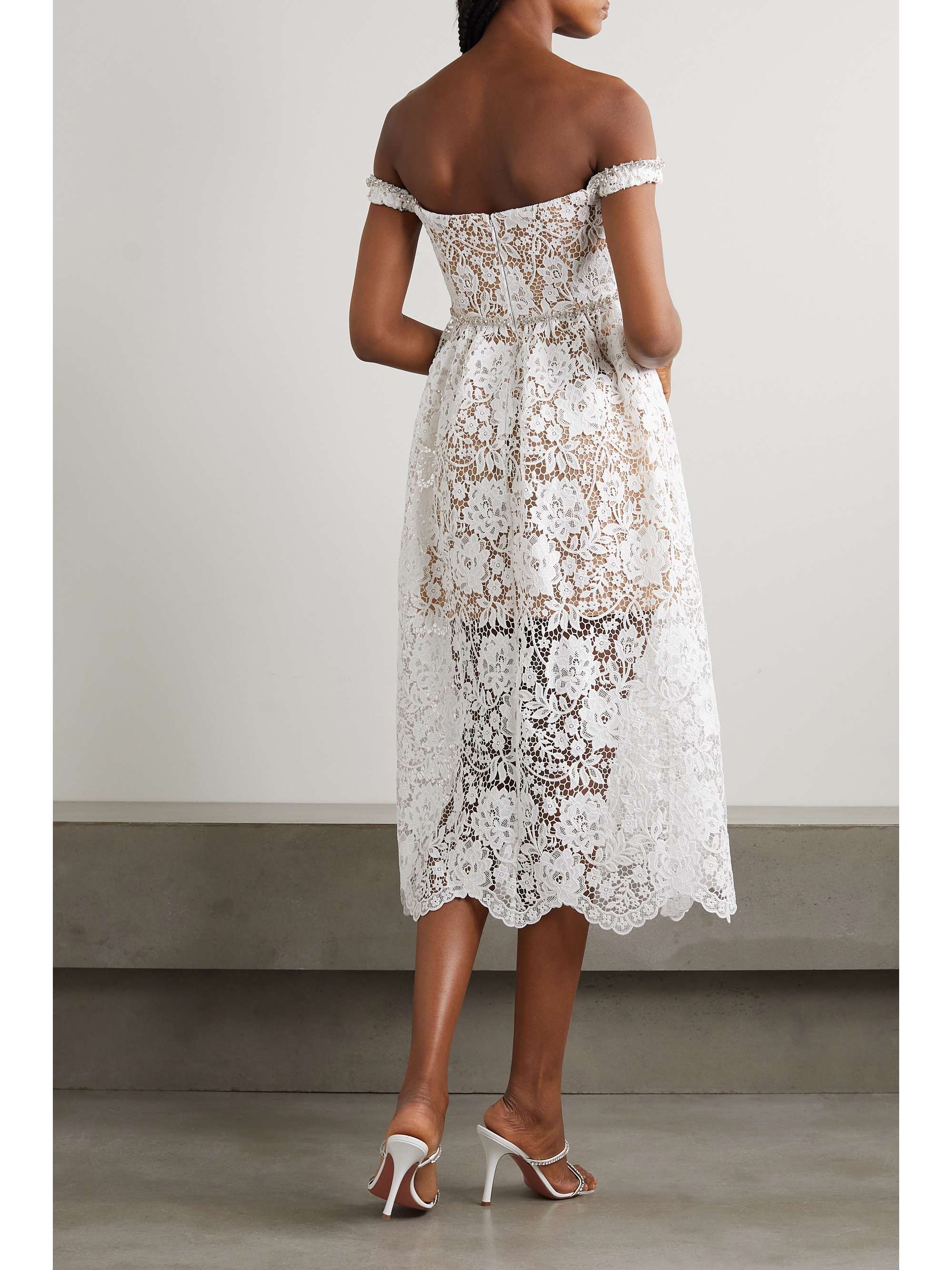 Off-the-shoulder crystal-embellished corded lace midi dress view