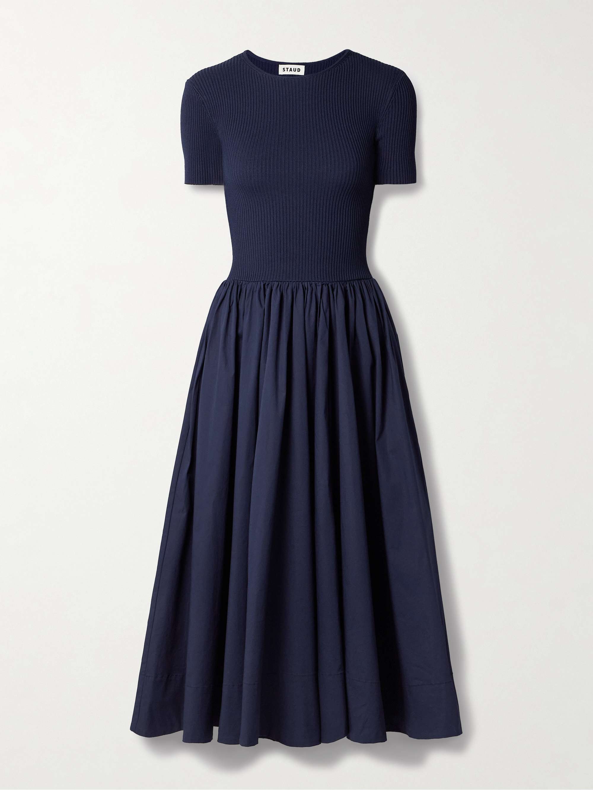 Ysabel ribbed-knit and cotton-blend poplin midi dress hero visual