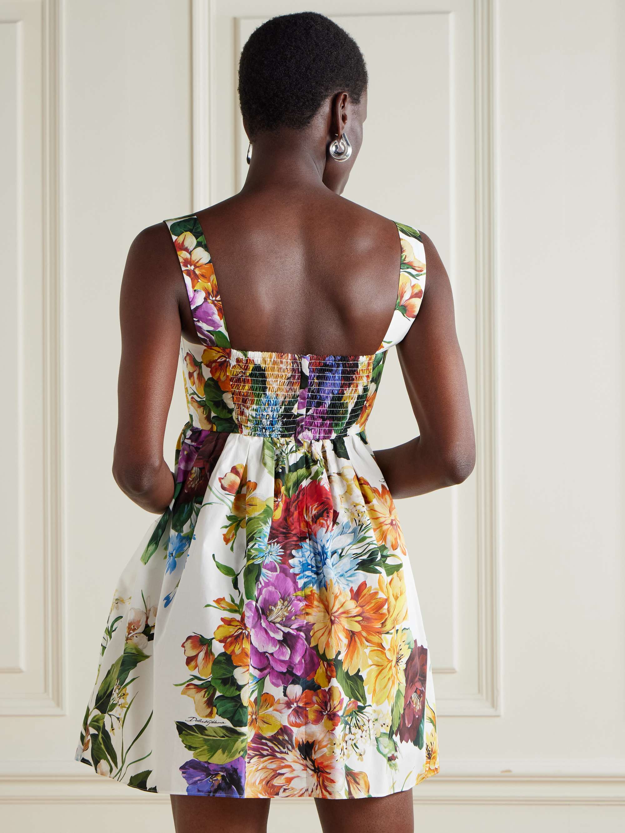 Shirred floral-print cotton-poplin bustier mini dress view
