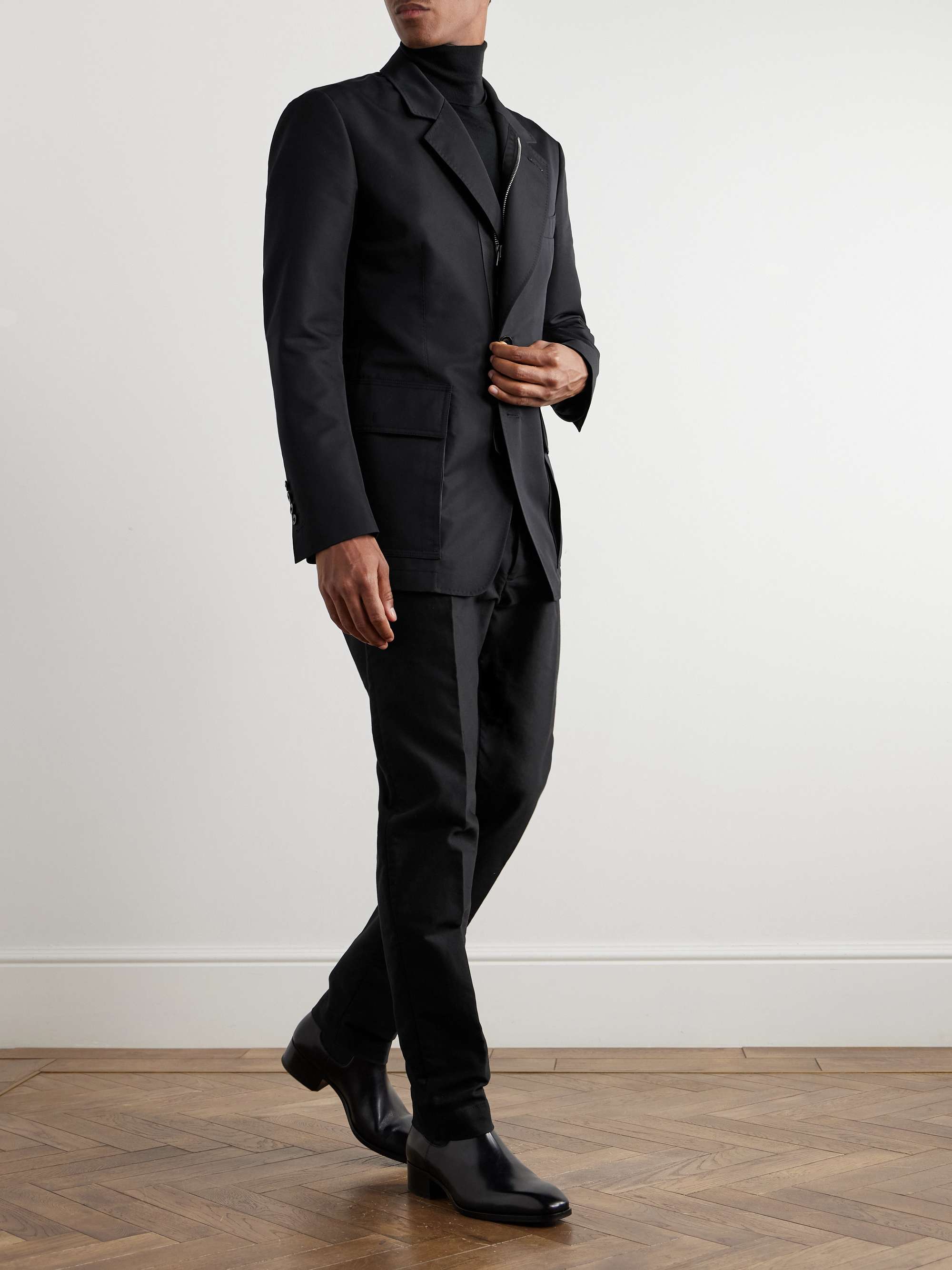 Cotton-Blend Twill Zip-Up Blazer view