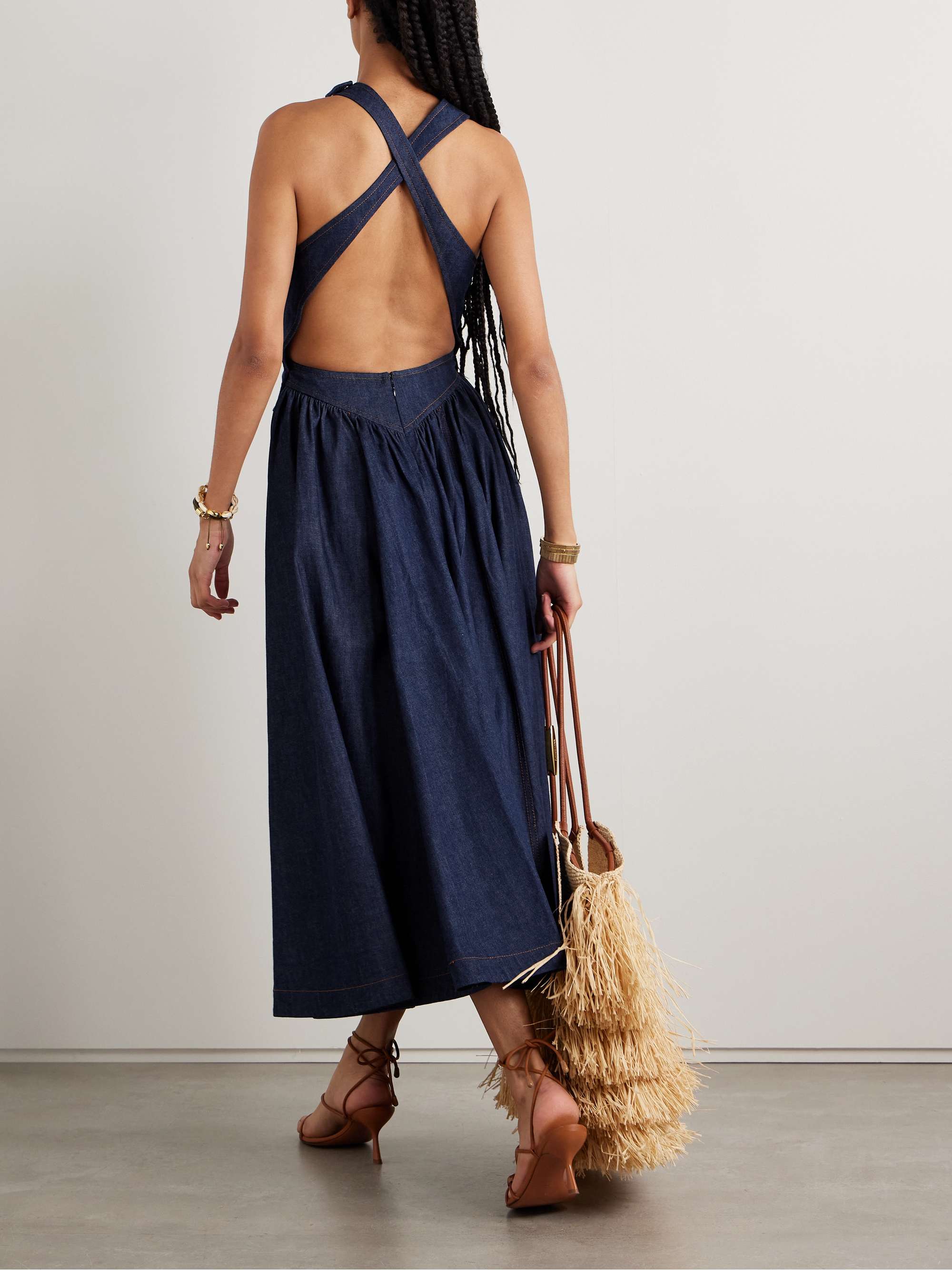 Illuminate cutout denim midi dress view