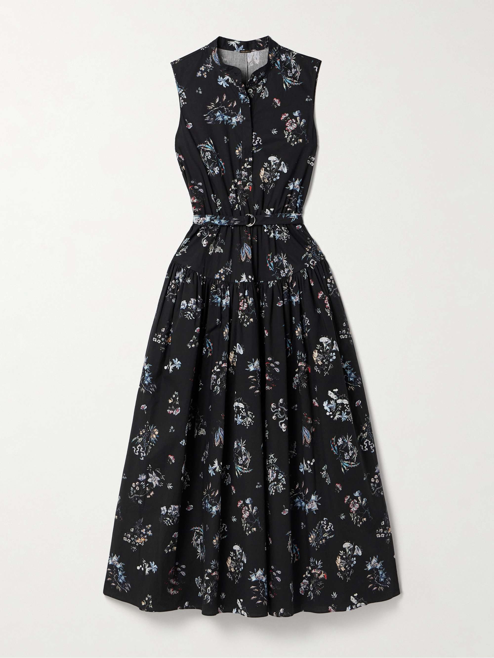 Belted floral-print cotton-poplin midi dress hero visual