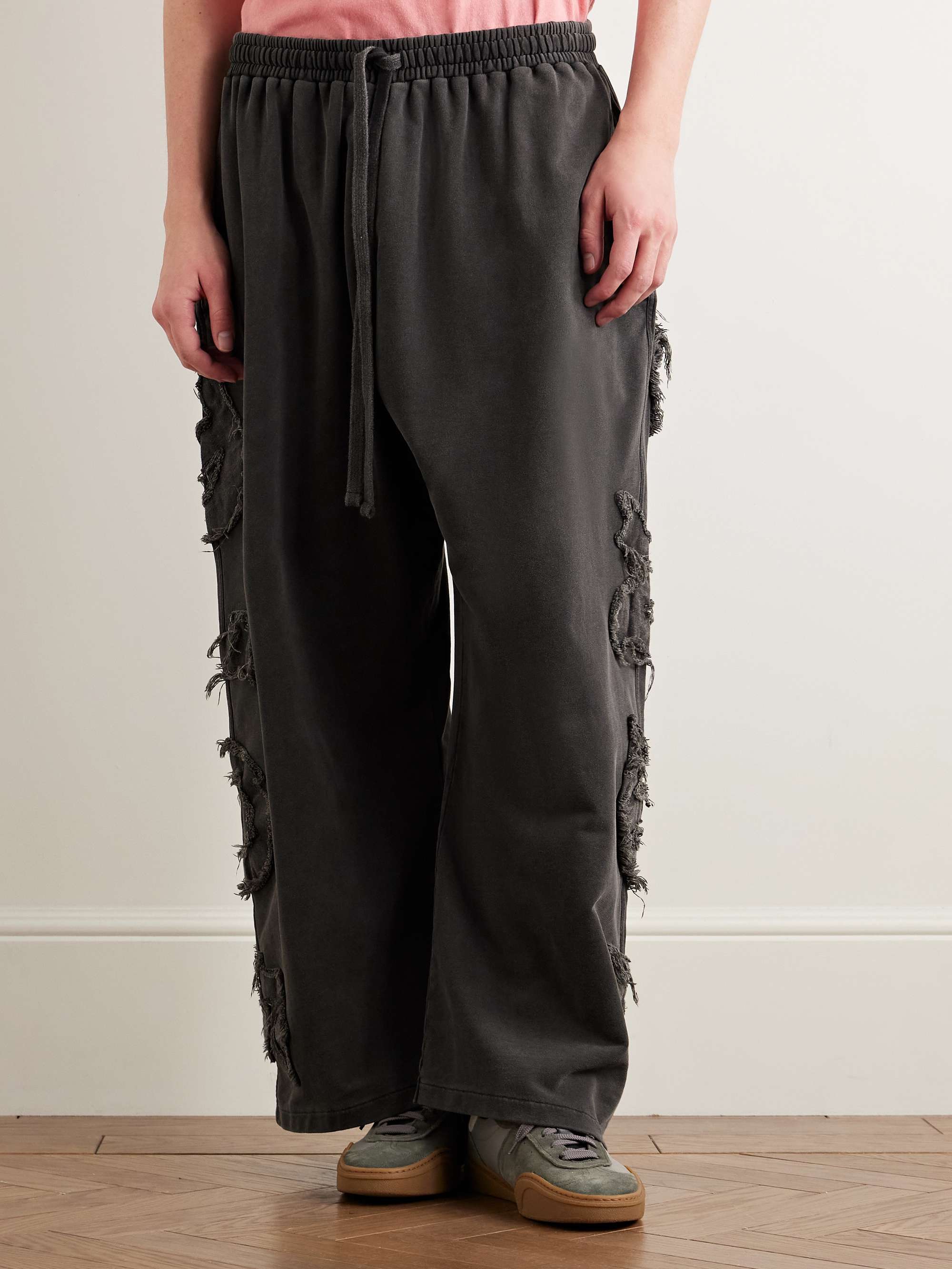Prowser Wide-Leg Distressed Appliquéd Cotton-Jersey Sweatpants view