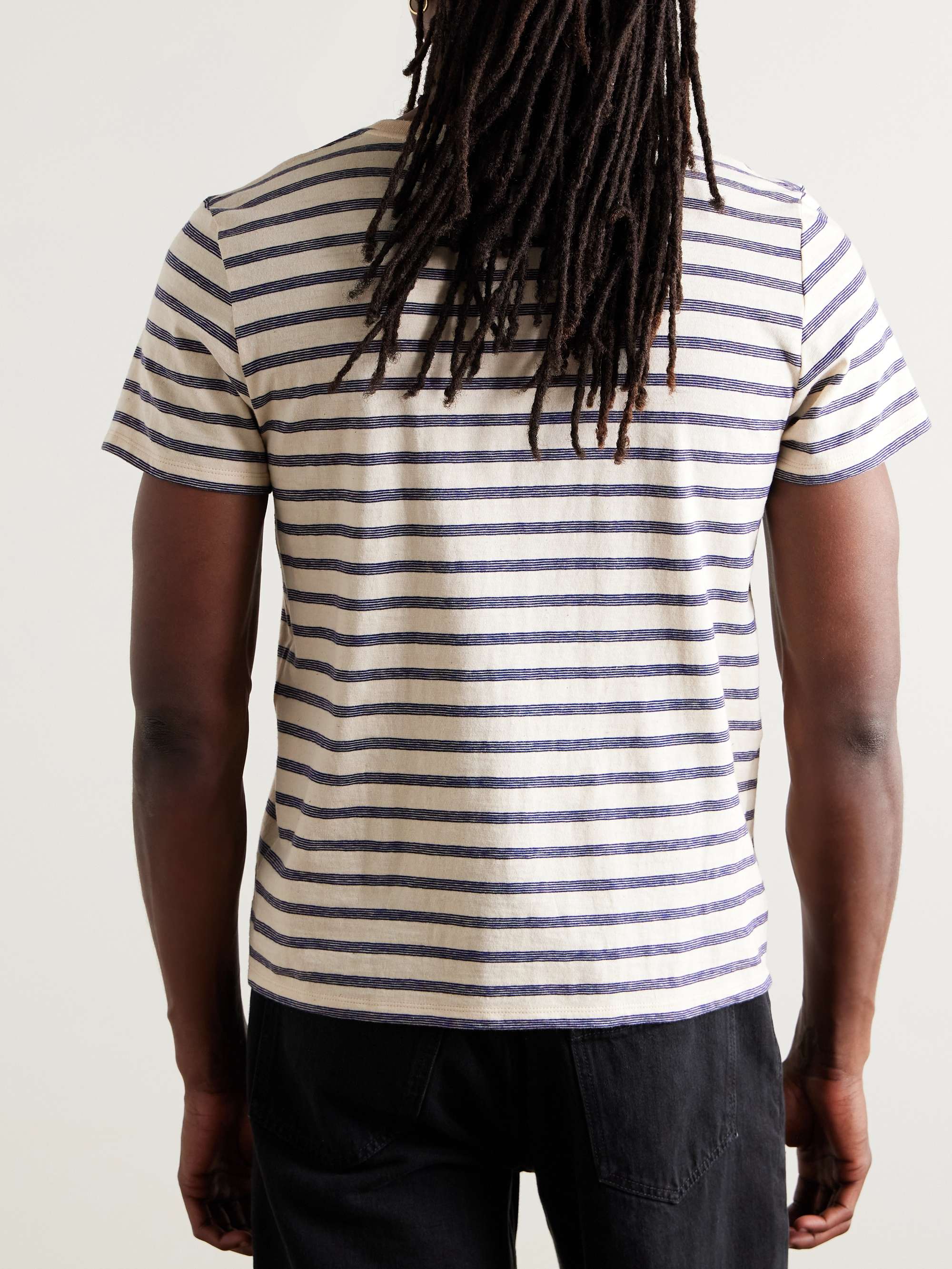 Slim-Fit Logo-Embroidered Striped Cotton-Jersey T-Shirt view
