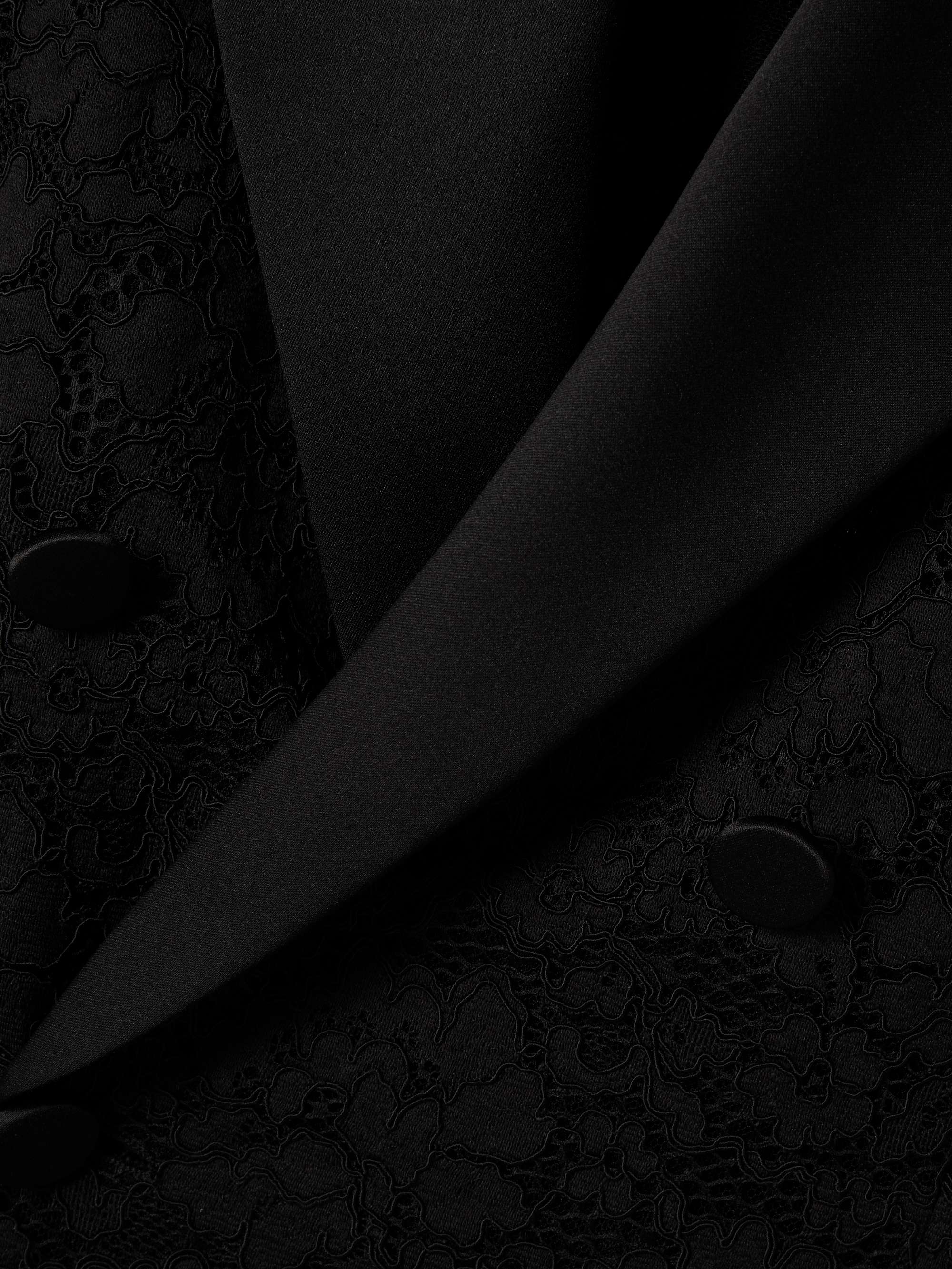 Double-breasted satin-trimmed lace blazer view
