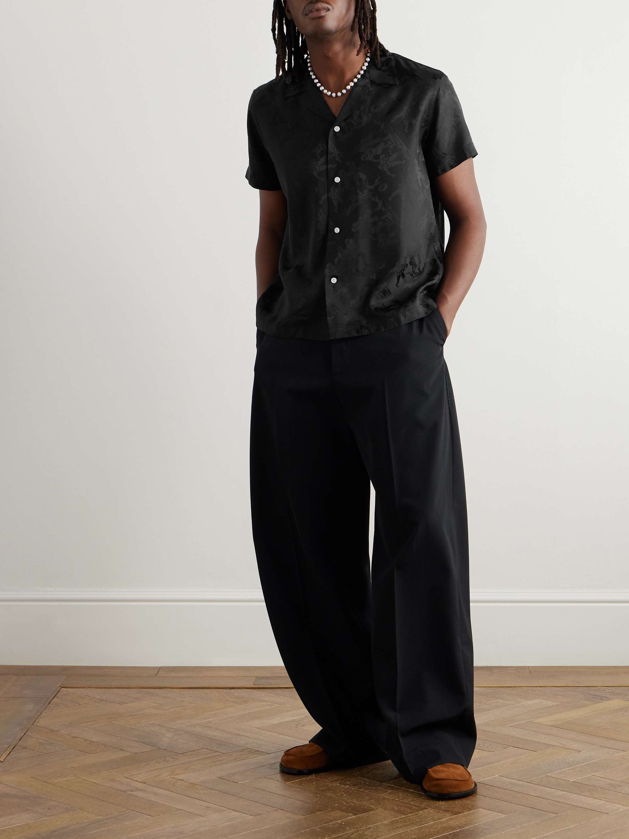Camp-Collar Satin-Jacquard Shirt view