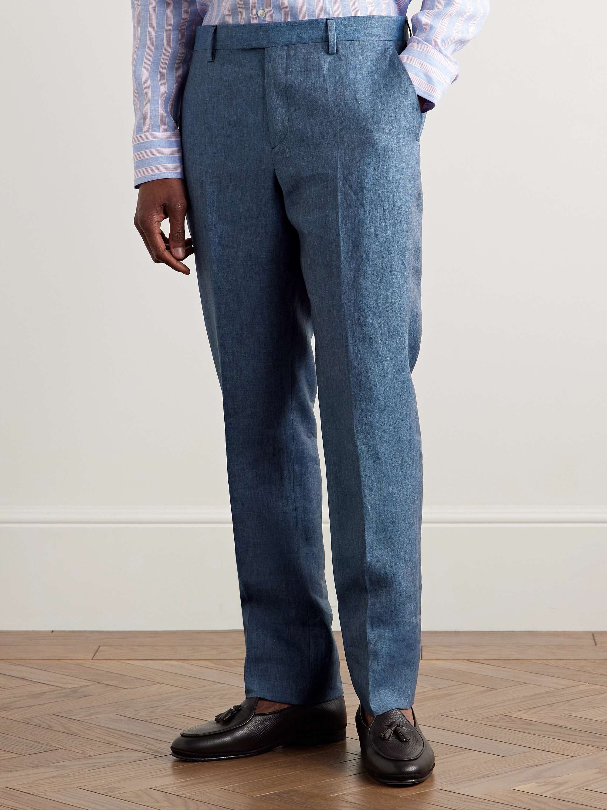 Slim-Fit Tapered Linen Trousers view