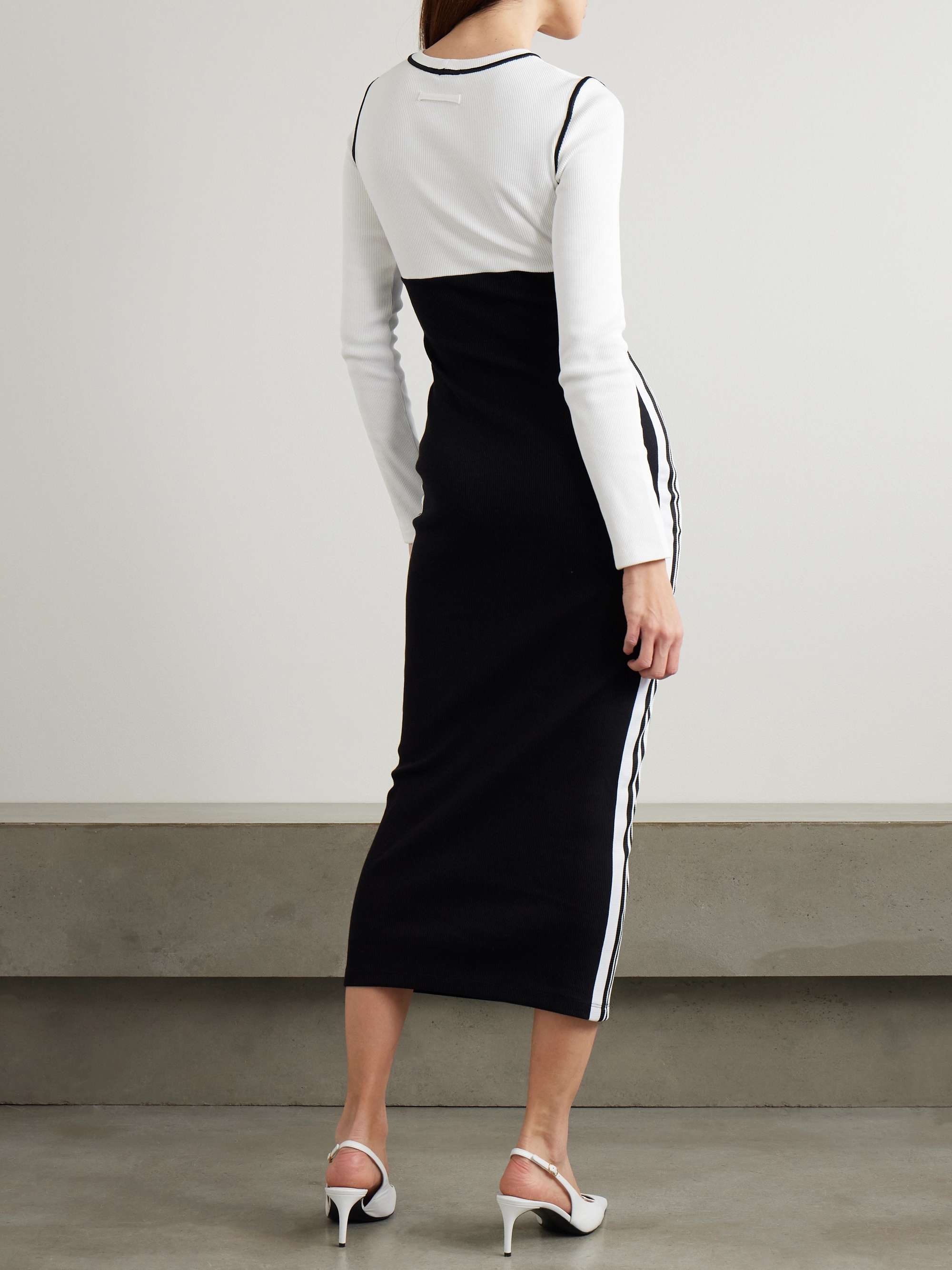 Appliquéd two-tone ribbed stretch-cotton midi dress view