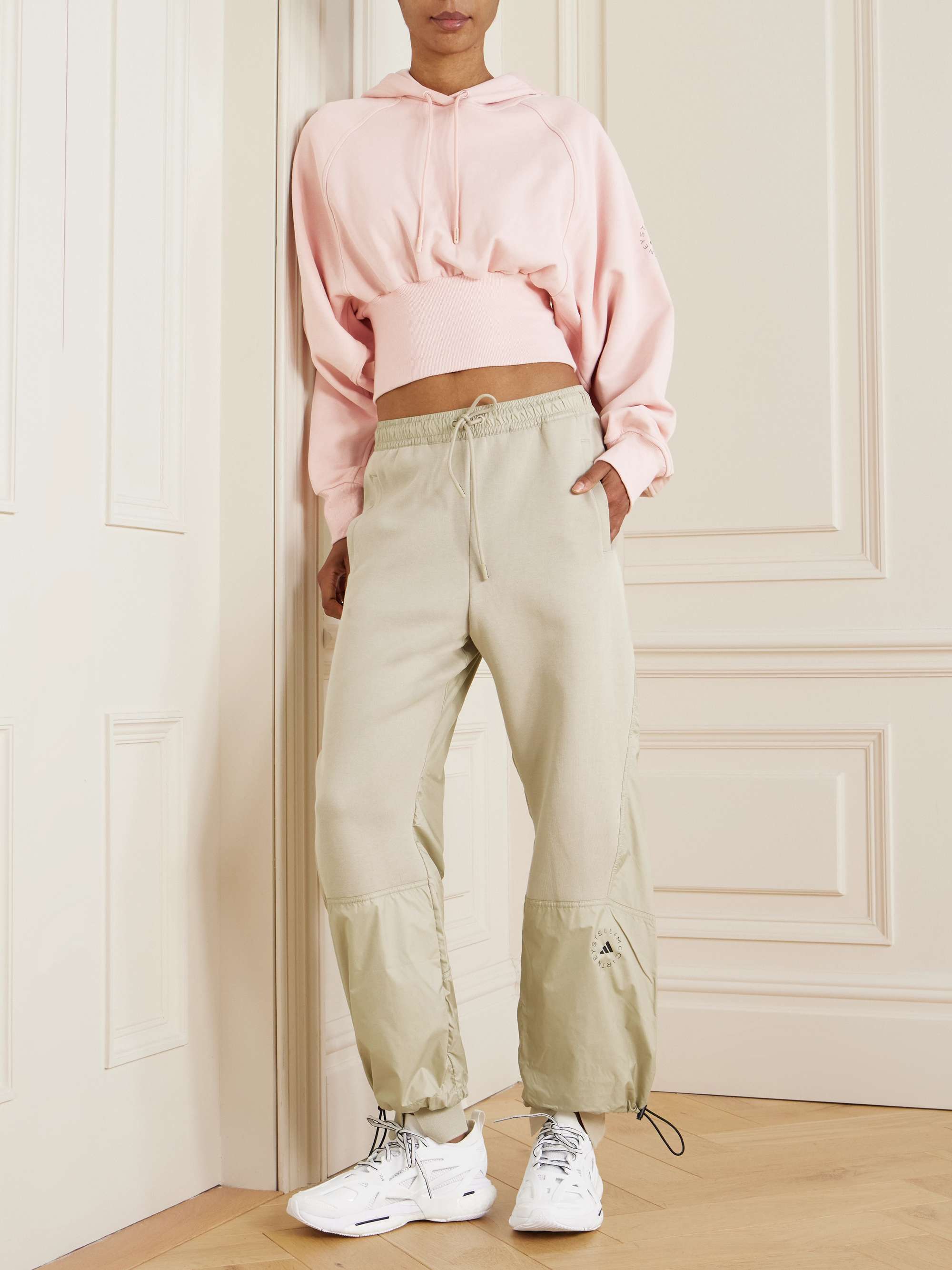 TrueCasuals shell-paneled organic cotton-blend fleece track pants view