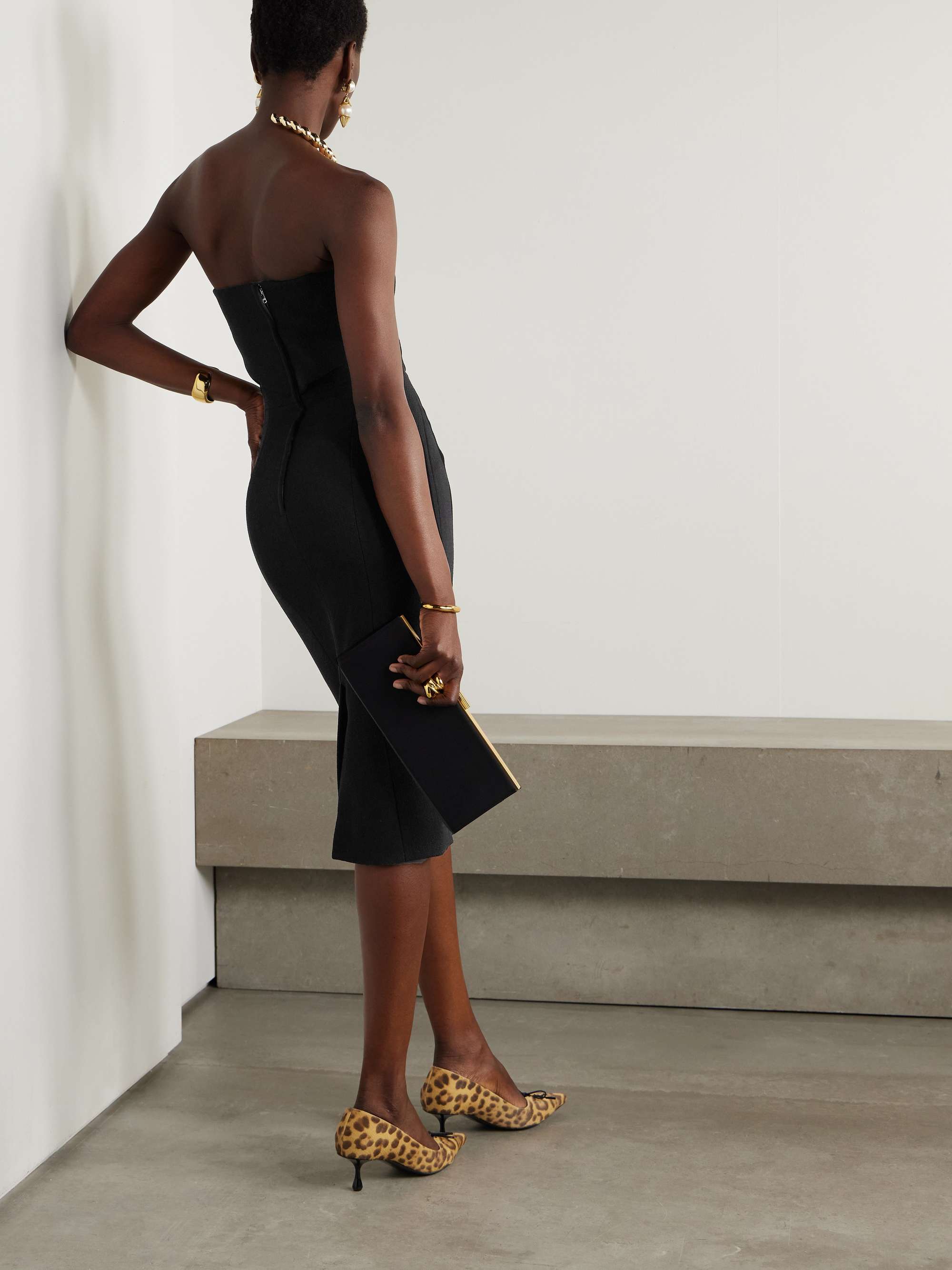 Strapless wool-crepe midi dress view