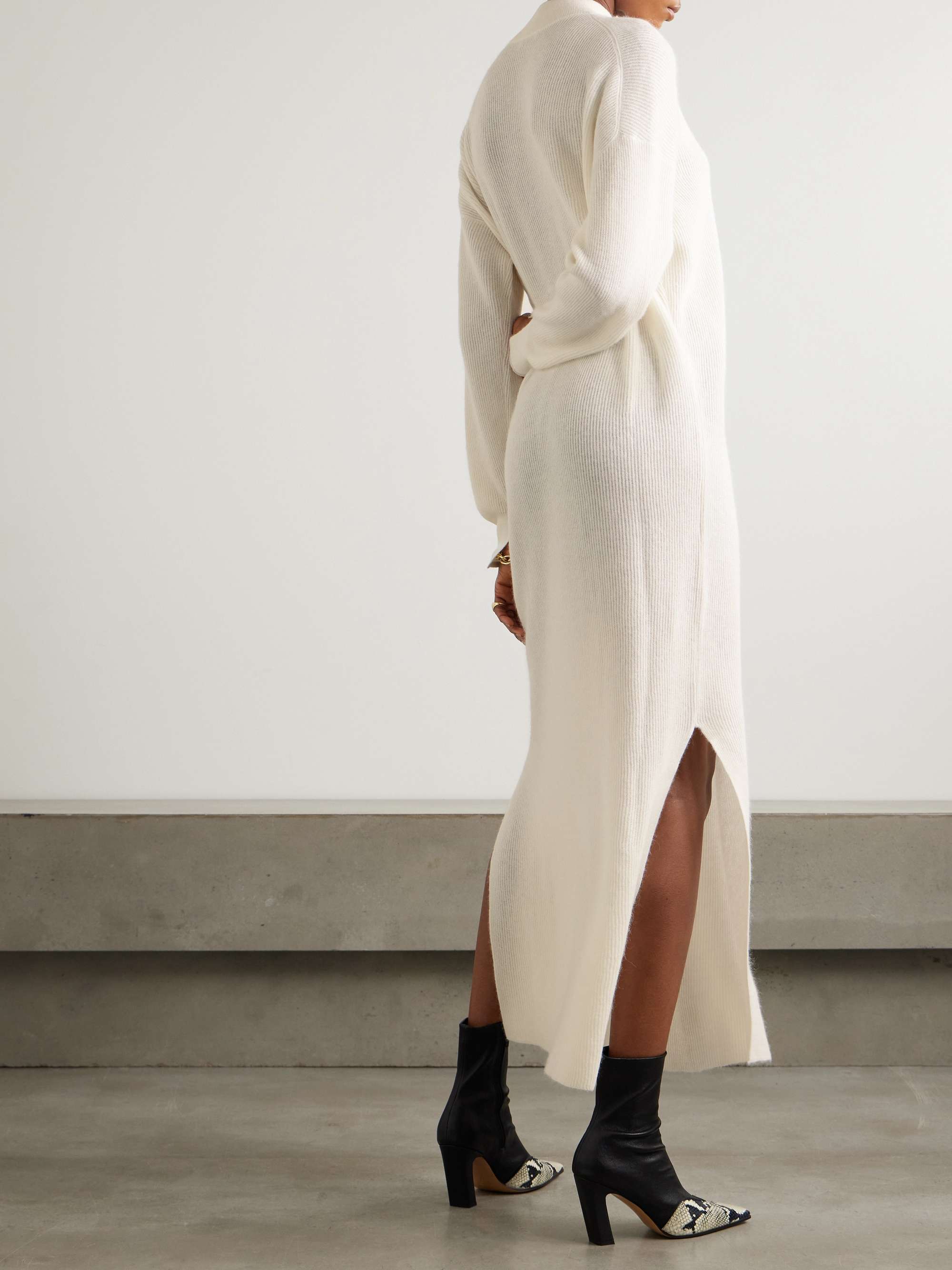 Ribbed alpaca and cotton-blend midi dress view