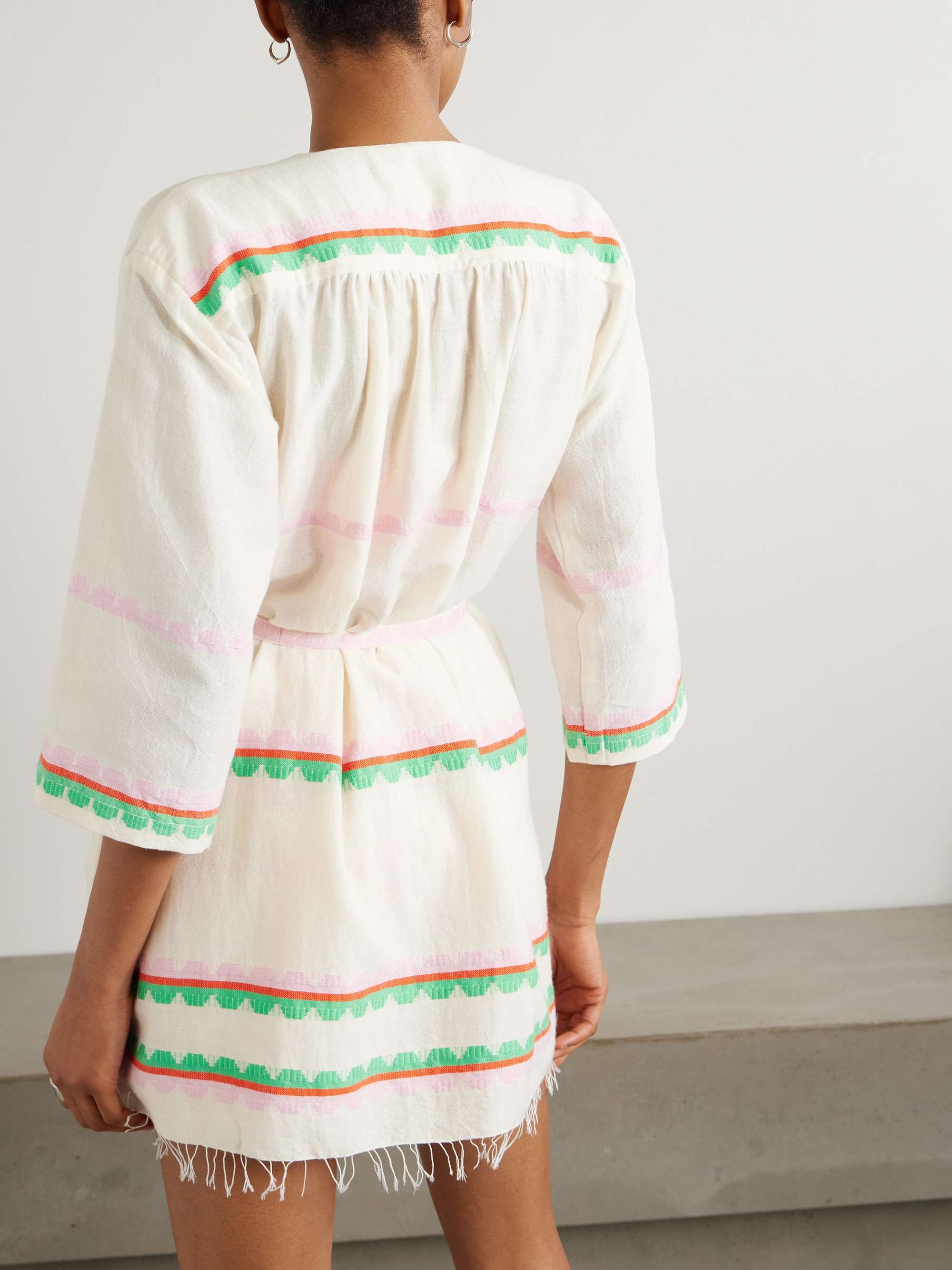 Imani belted fringed striped cotton coverup view