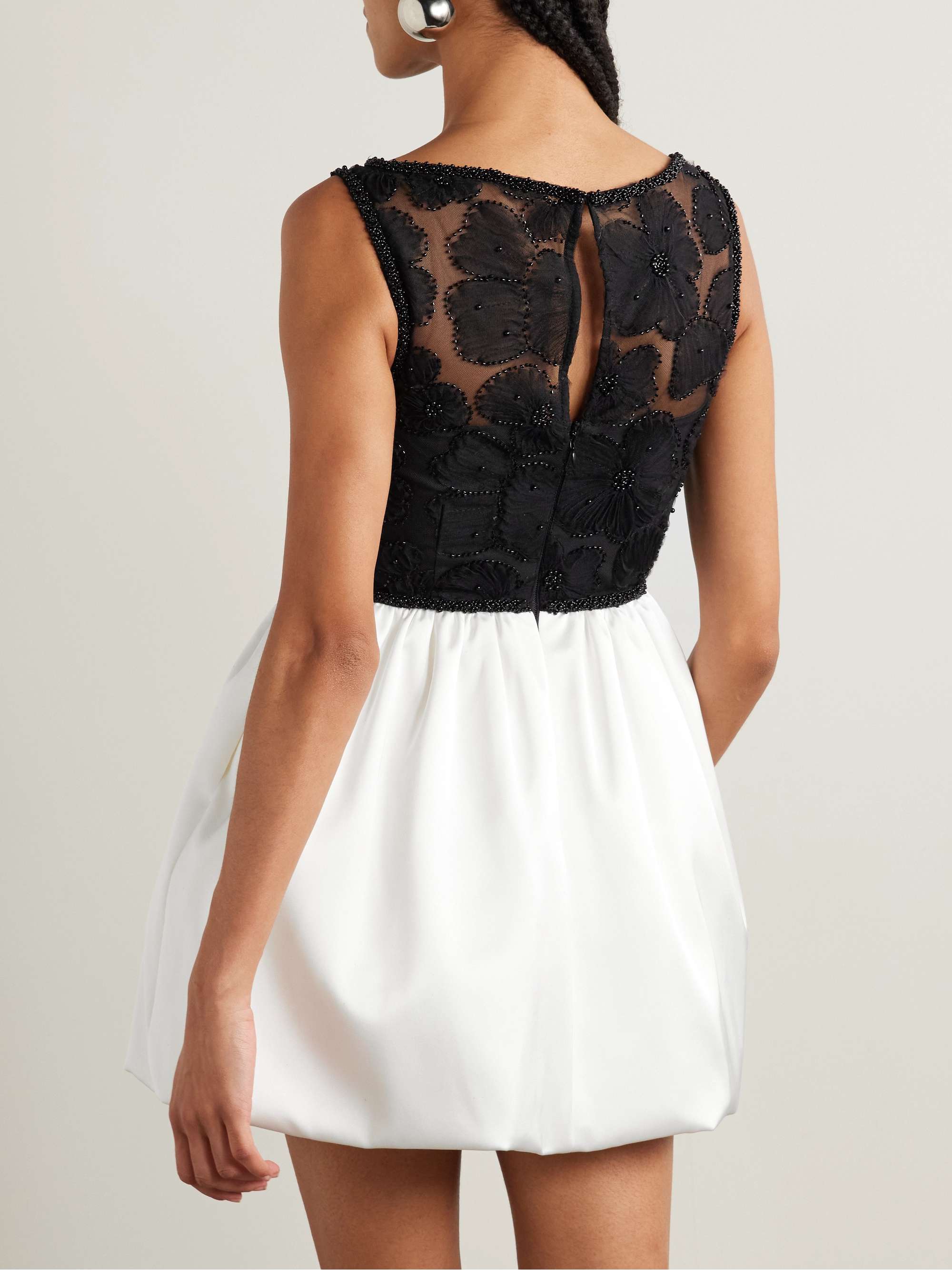 Gathered satin and embellished tulle mini dress view