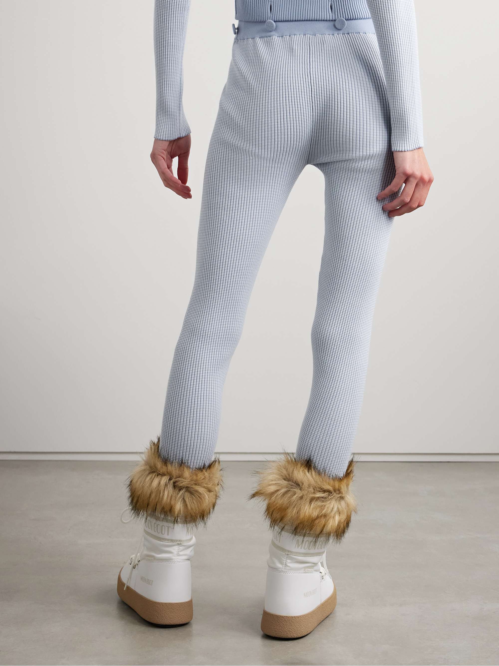 Speed Skate button-embellished striped ribbed merino wool-blend stirrup leggings view