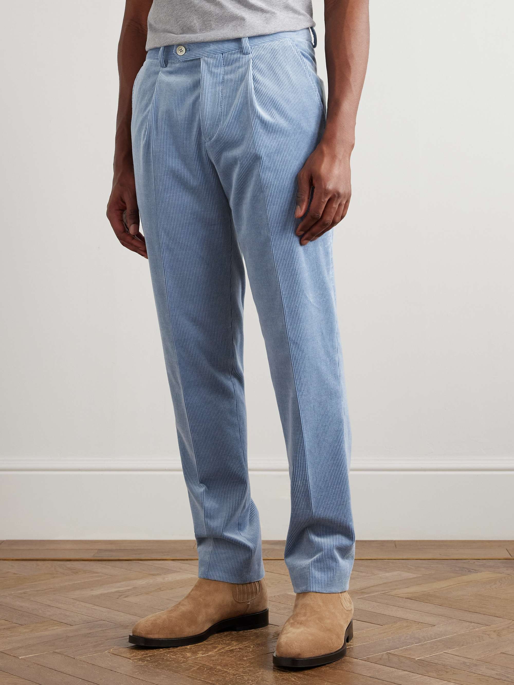 Straight-Leg Pleated Stretch Cotton and Cashmere-Blend Corduroy Suit Trousers view