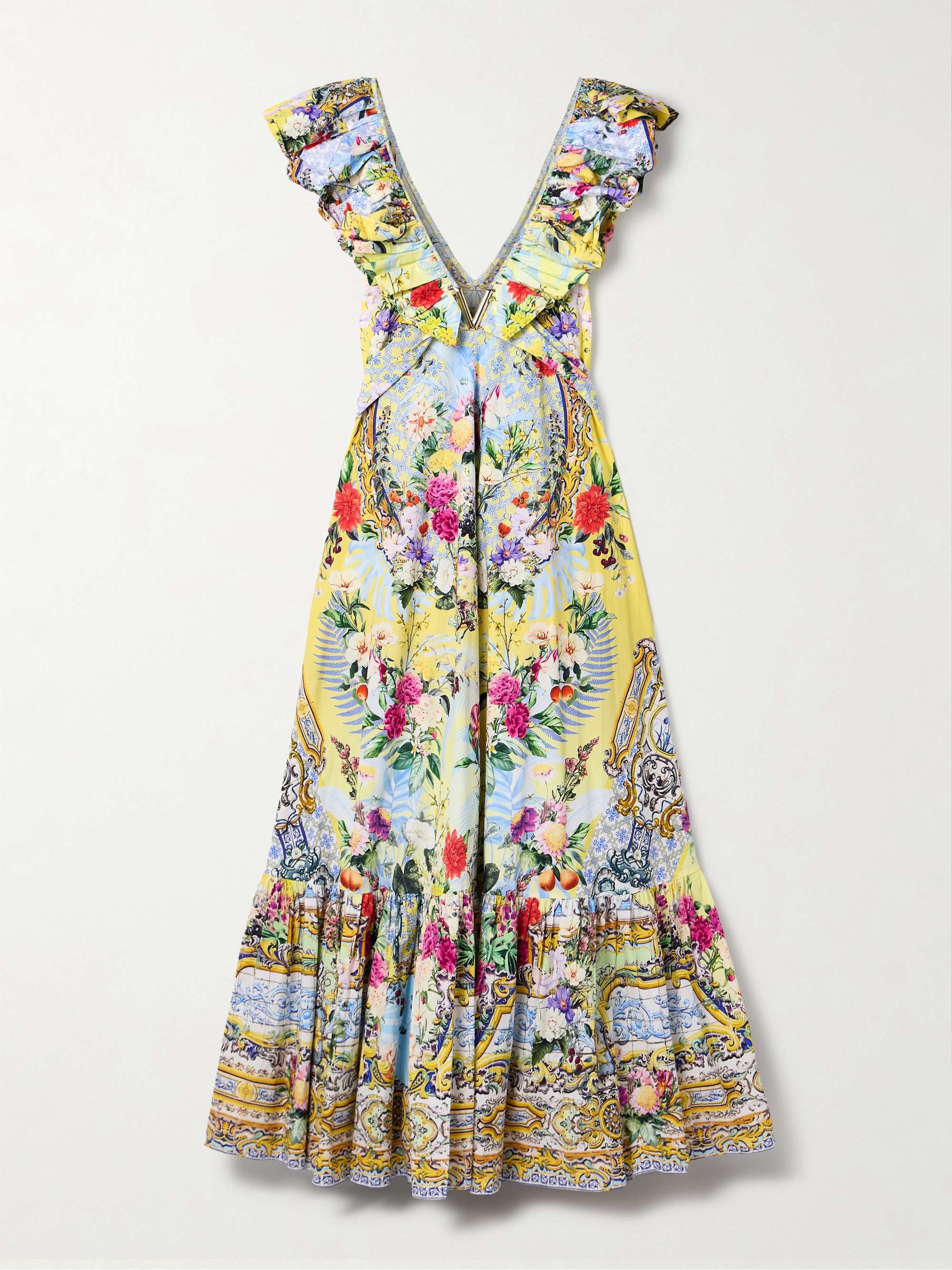 Embellished belted ruffled printed organic cotton-poplin maxi dress hero visual