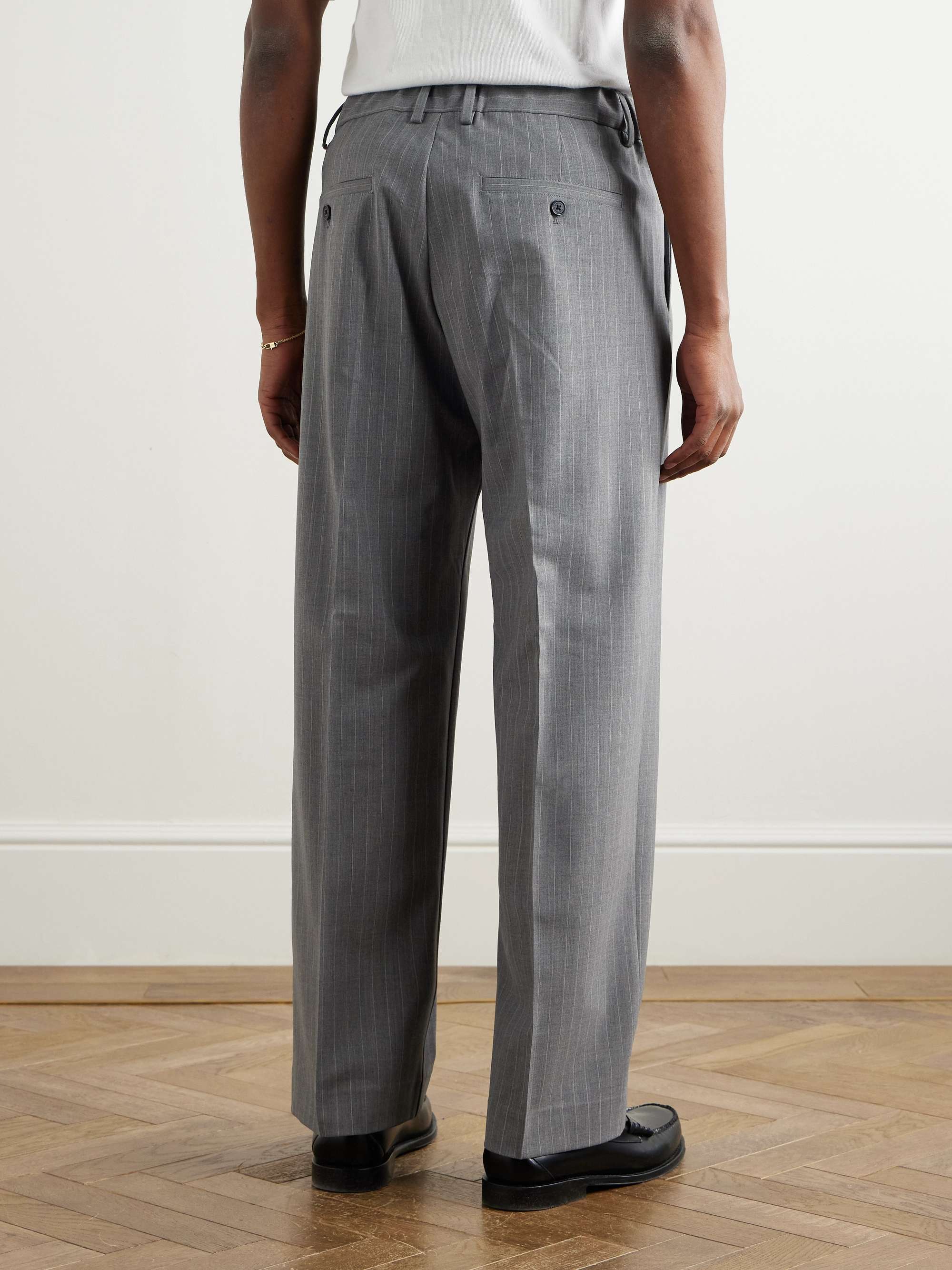 Kay 1088 Tapered Pleated Pinstriped Recycled Woven Trousers view
