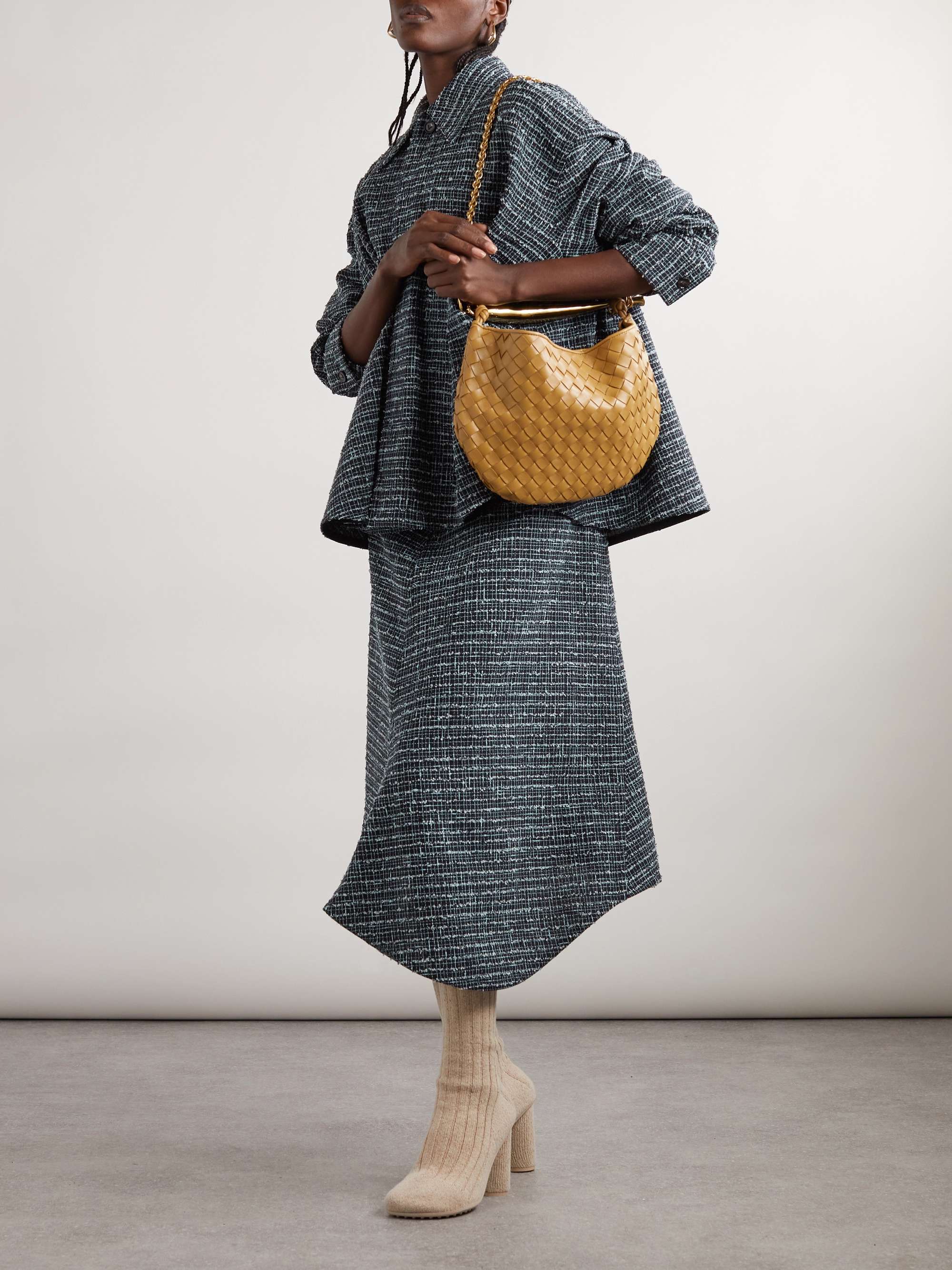 Asymmetric tweed midi skirt view