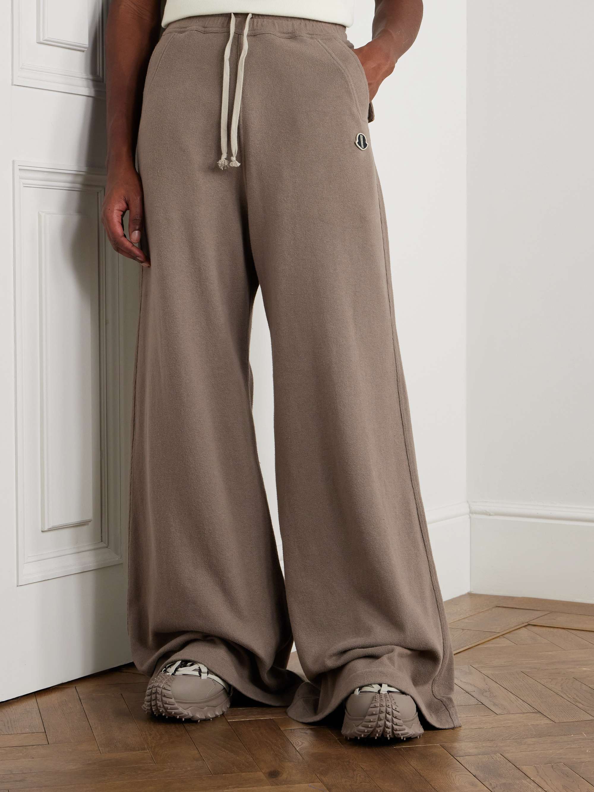 + Moncler Bela Wide-Leg Logo-Appliquéd Brushed Cotton-Jersey Sweatpants view