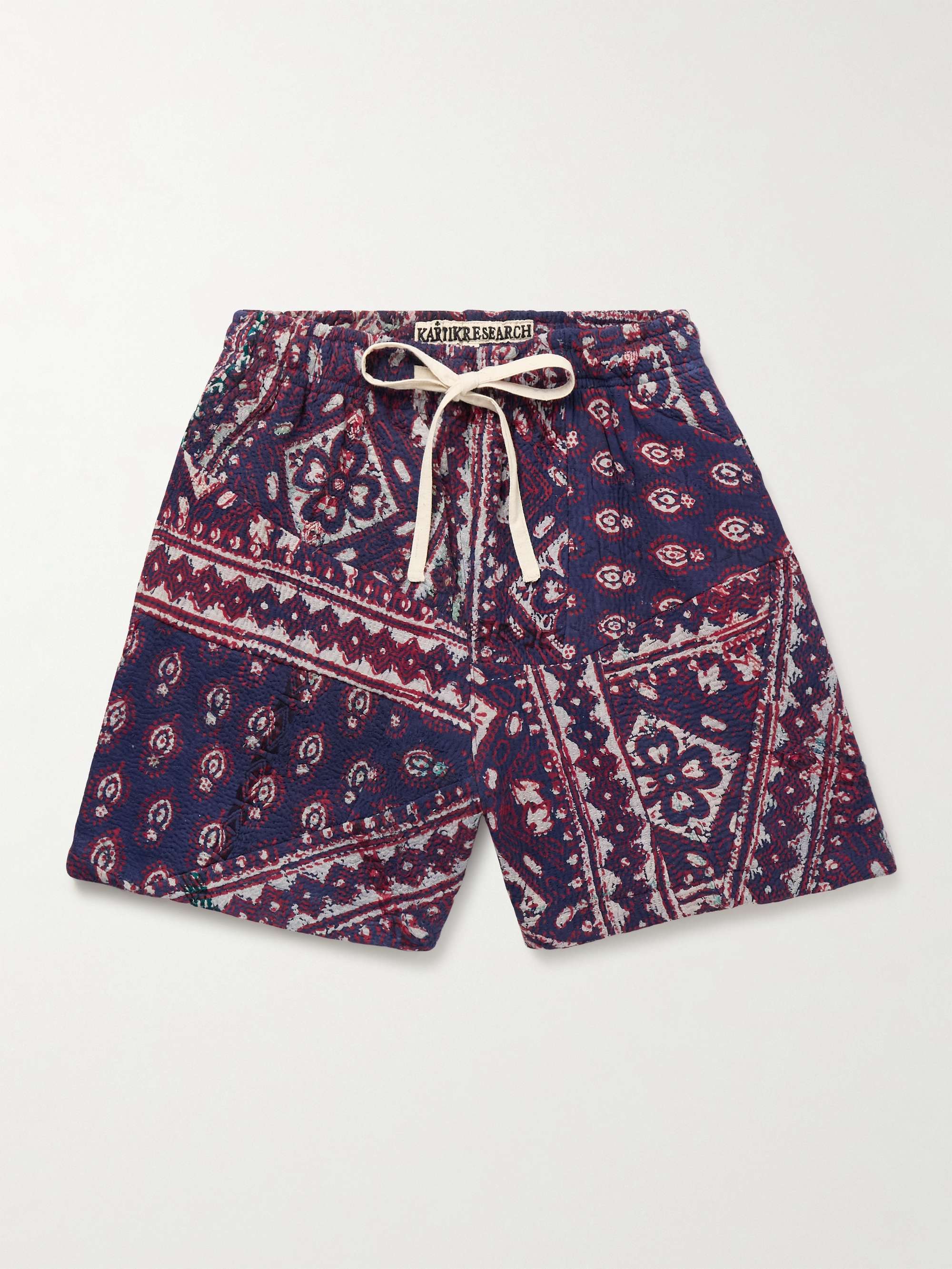 Straight-Leg Patchwork Printed Kantha Cotton Drawstring Shorts hero visual