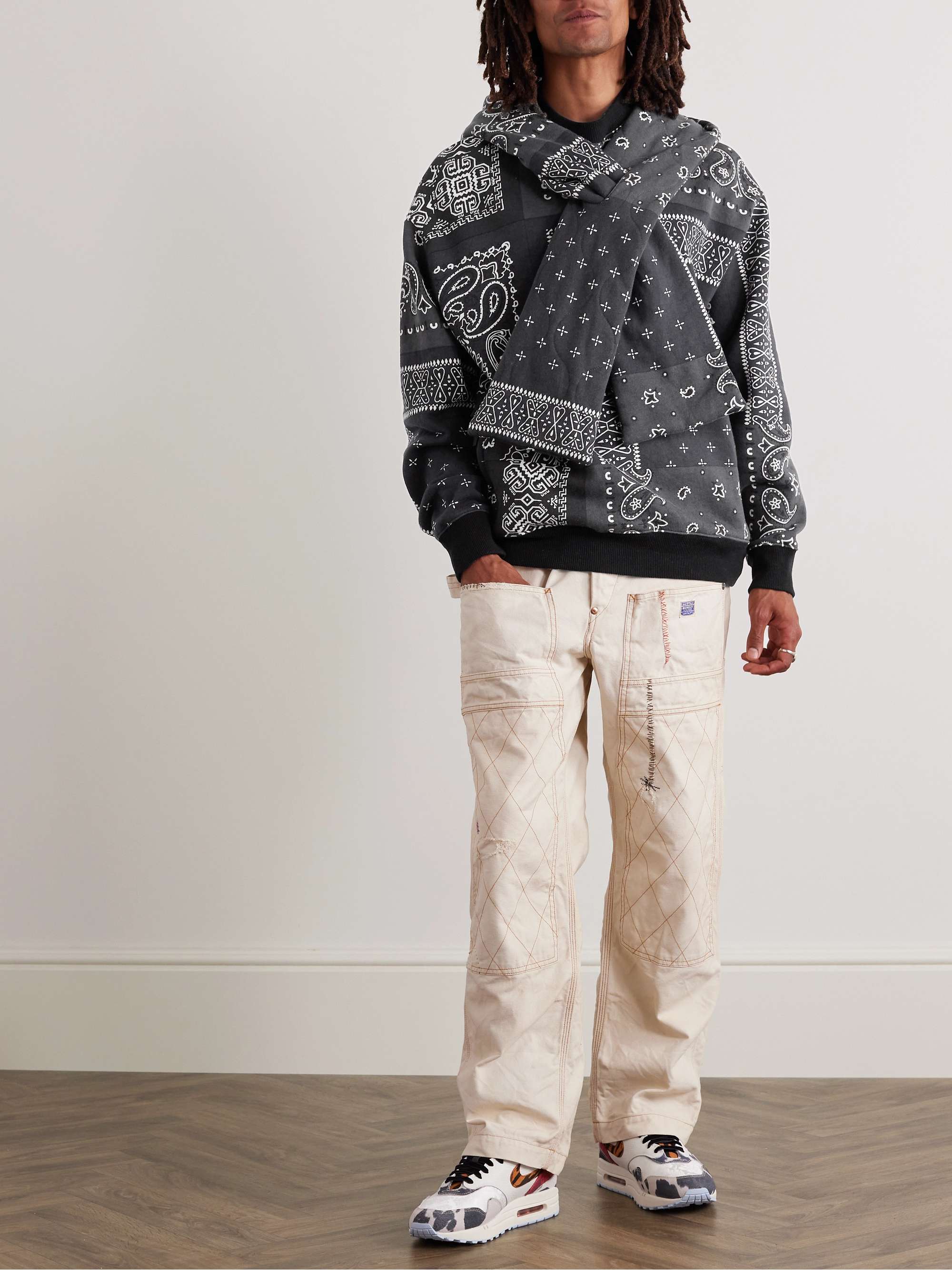 Tie-Detailed Quilted Bandana-Print Cotton-Jersey Hoodie view