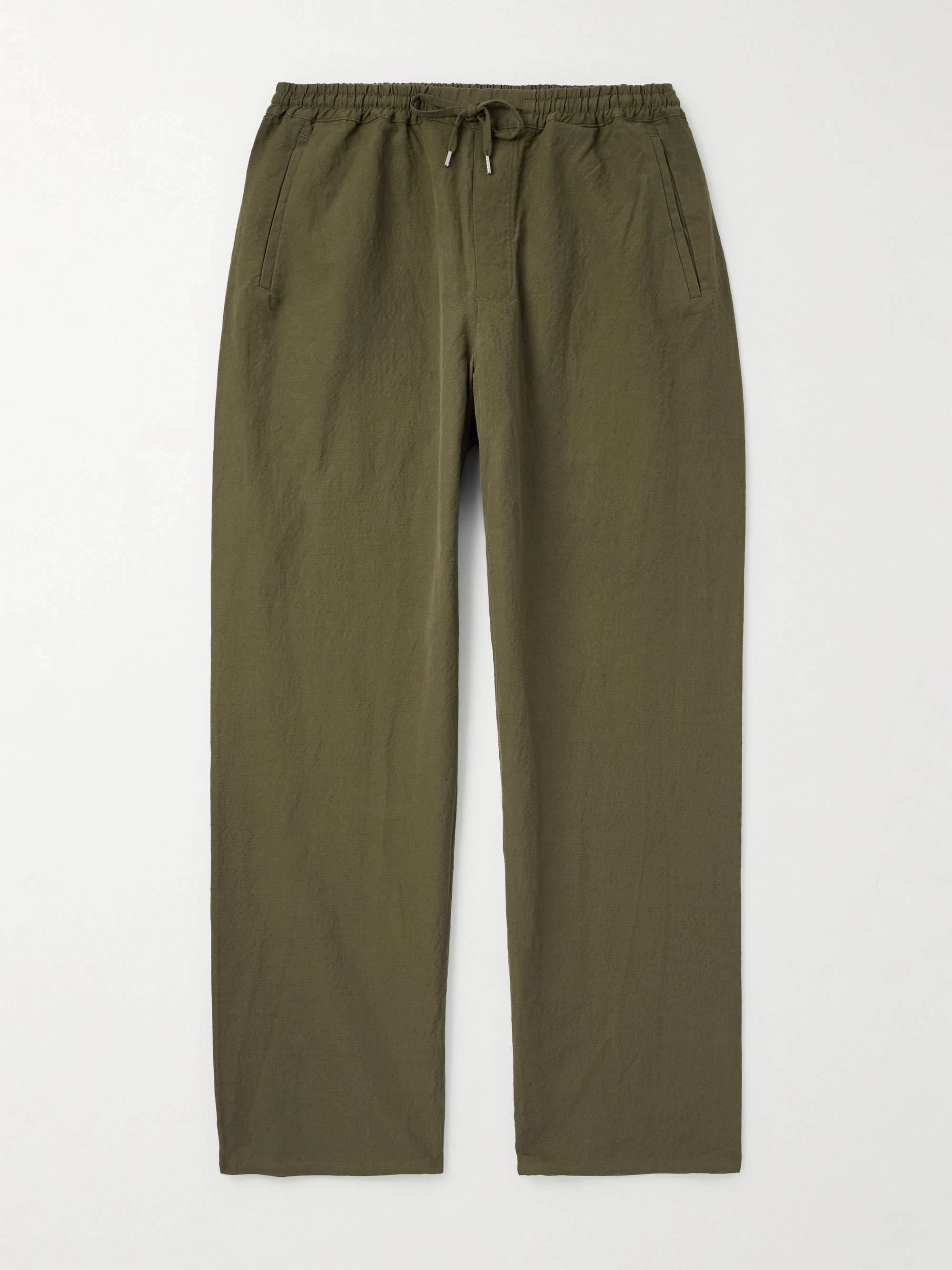 Samurai Wide-Leg Cotton and Linen-Blend Seersucker Drawstring Suit Trousers hero visual