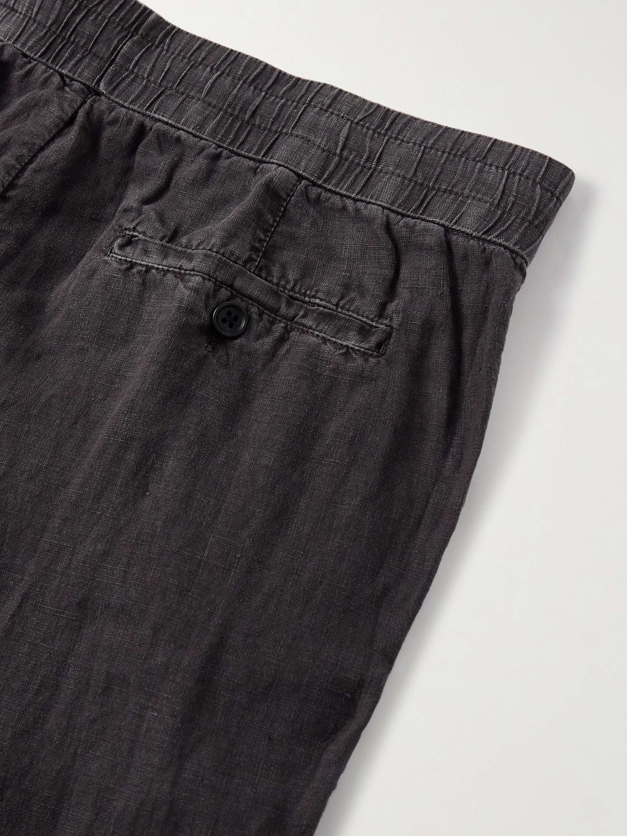 Straight-Leg Garment-Dyed Linen Drawstring Trousers view