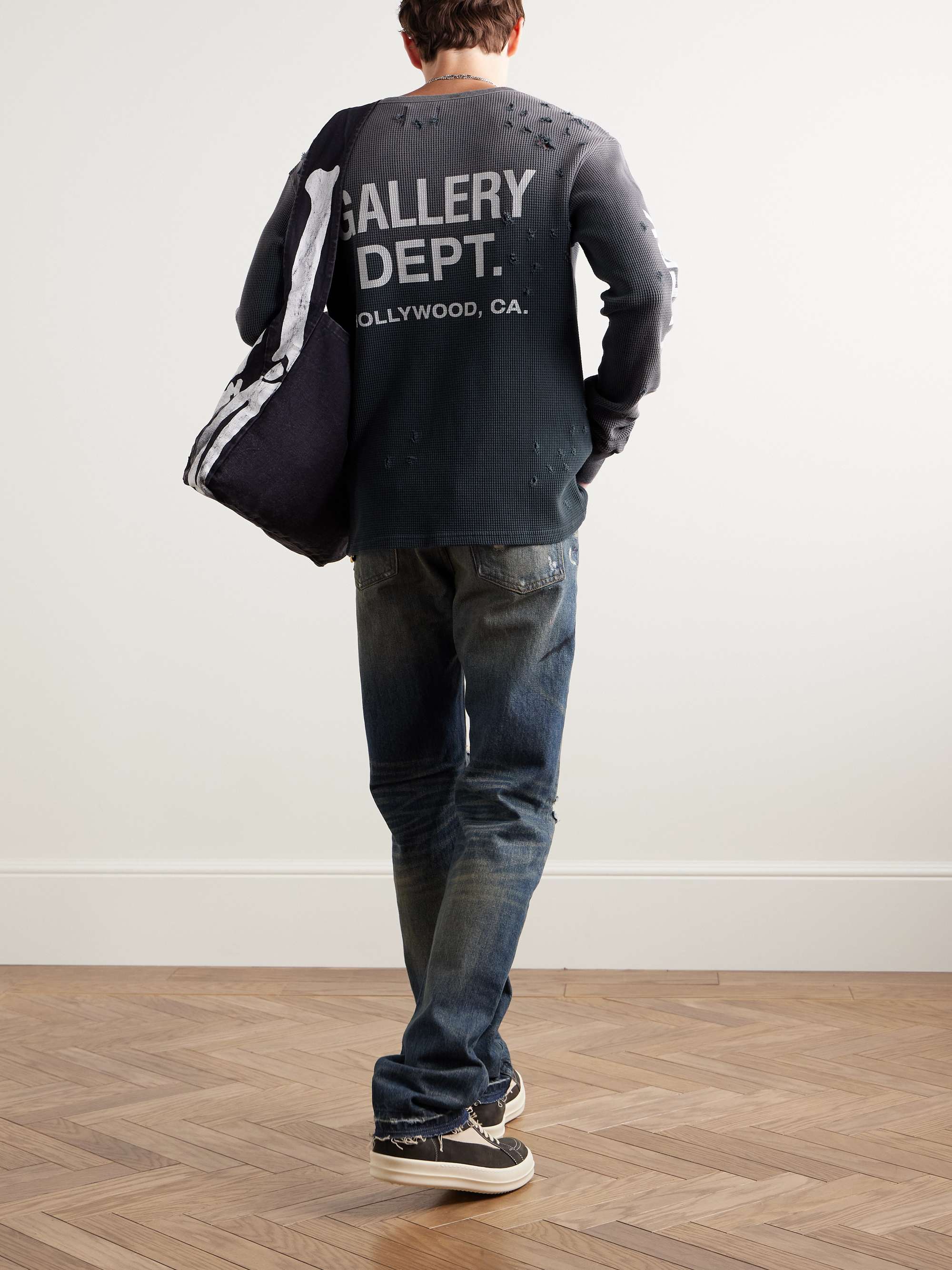 Urcle Distressed Logo-Print Waffle-Knit Cotton T-Shirt view