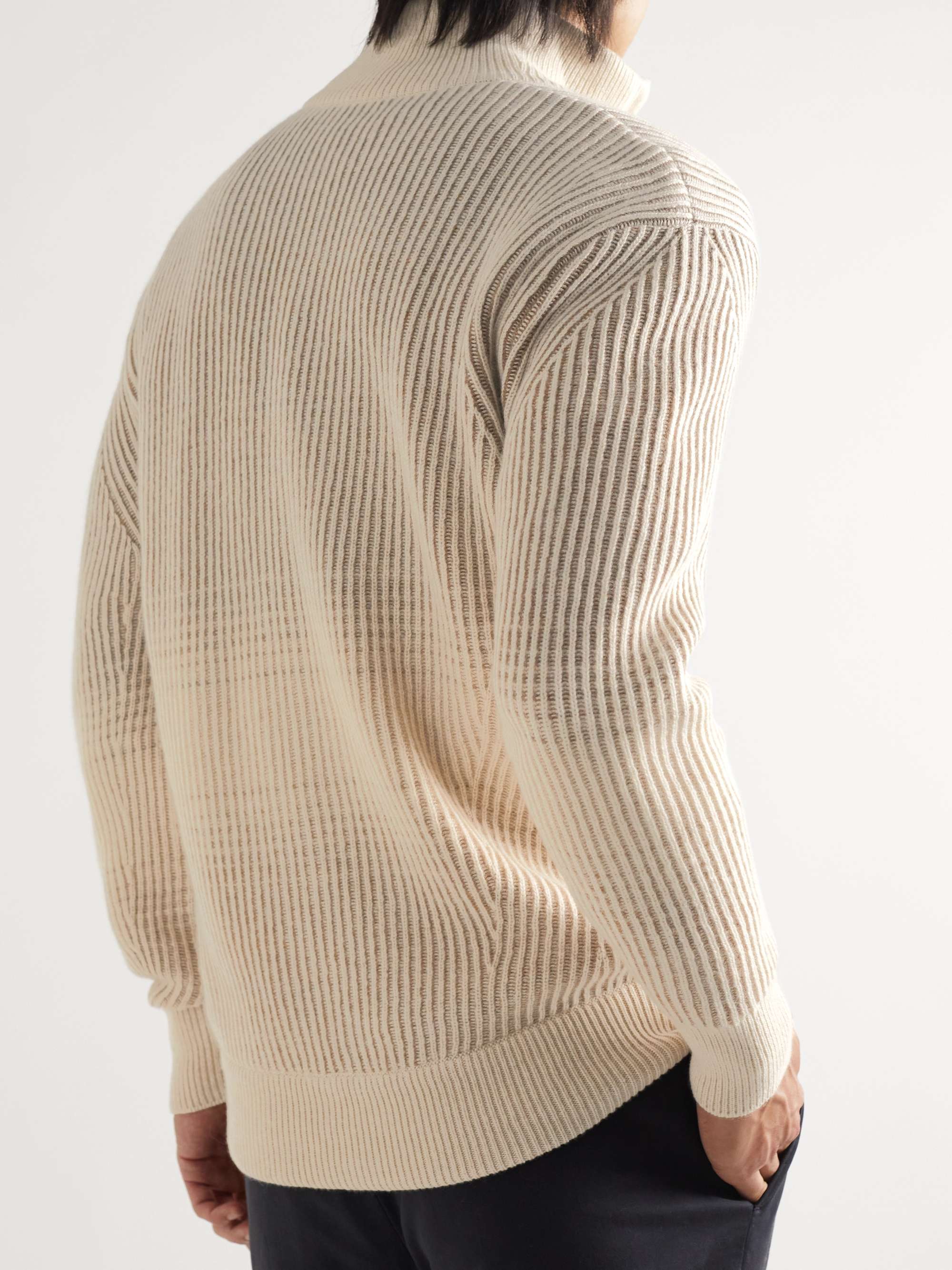 Ribbed Cashmere and Wool-Blend Zip-Up Cardigan view