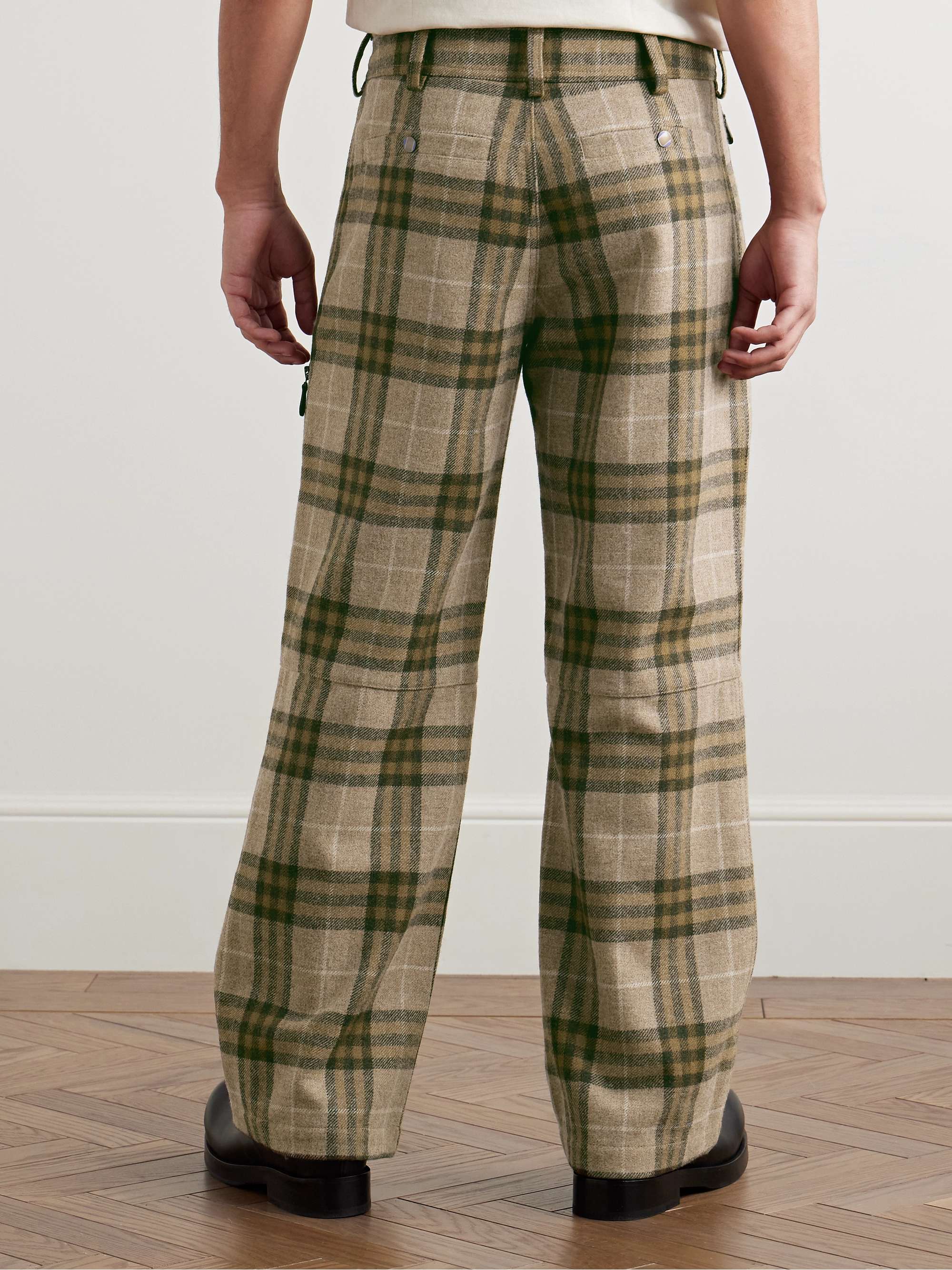 Straight-Leg Zip-Detailed Checked Wool Trousers view