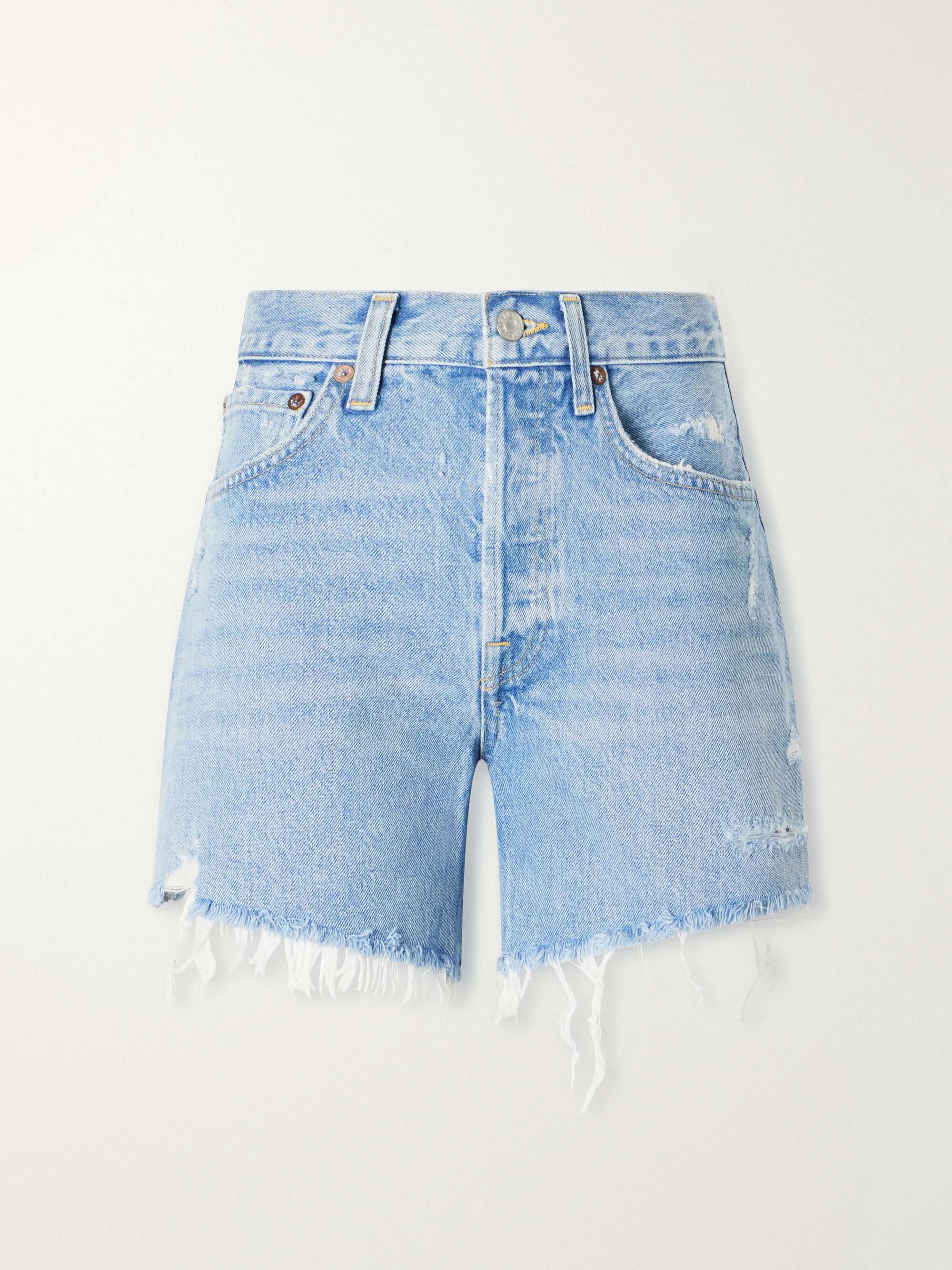 Parker Long distressed organic denim shorts hero visual