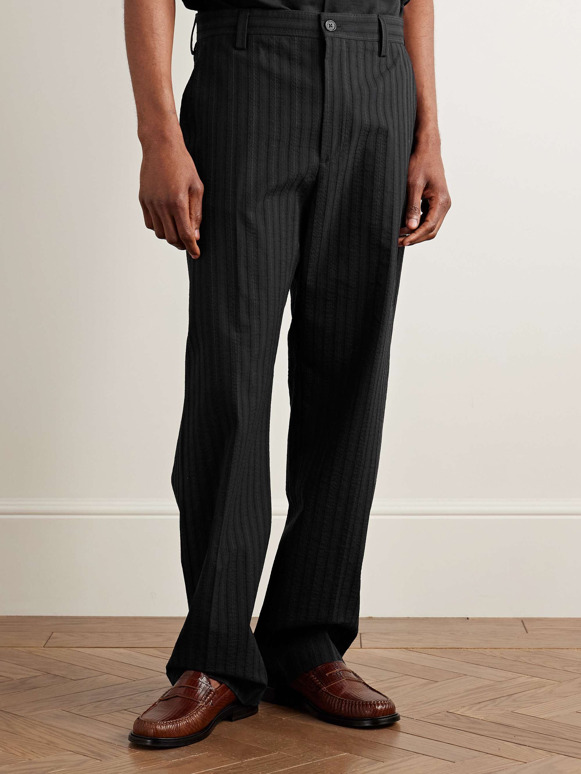 Paw 1921 Straight-Leg Striped Organic Cotton and Silk-Blend Seersucker Trousers view