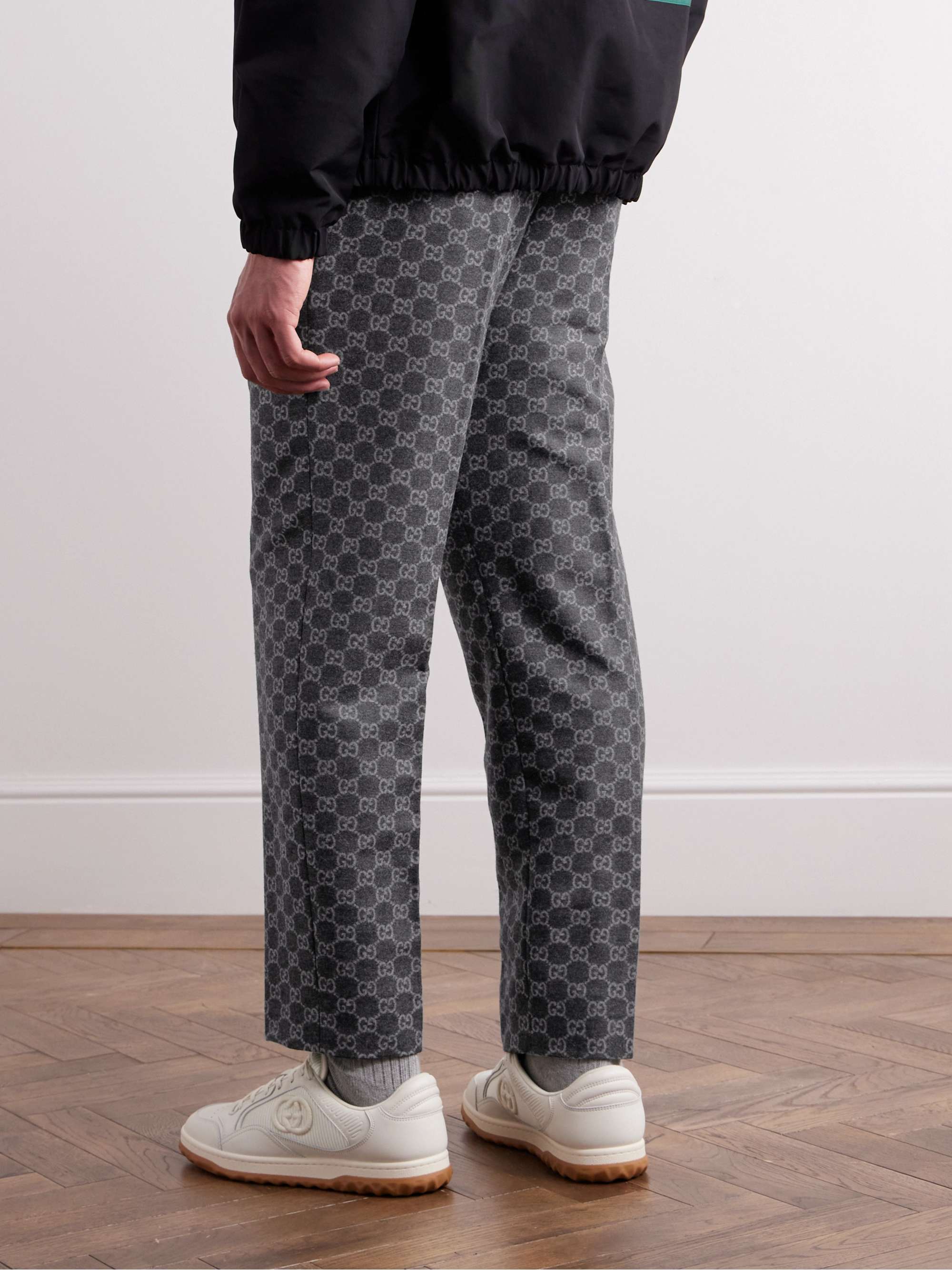 Tapered Cropped Monogrammed Wool-Flannel Trousers view