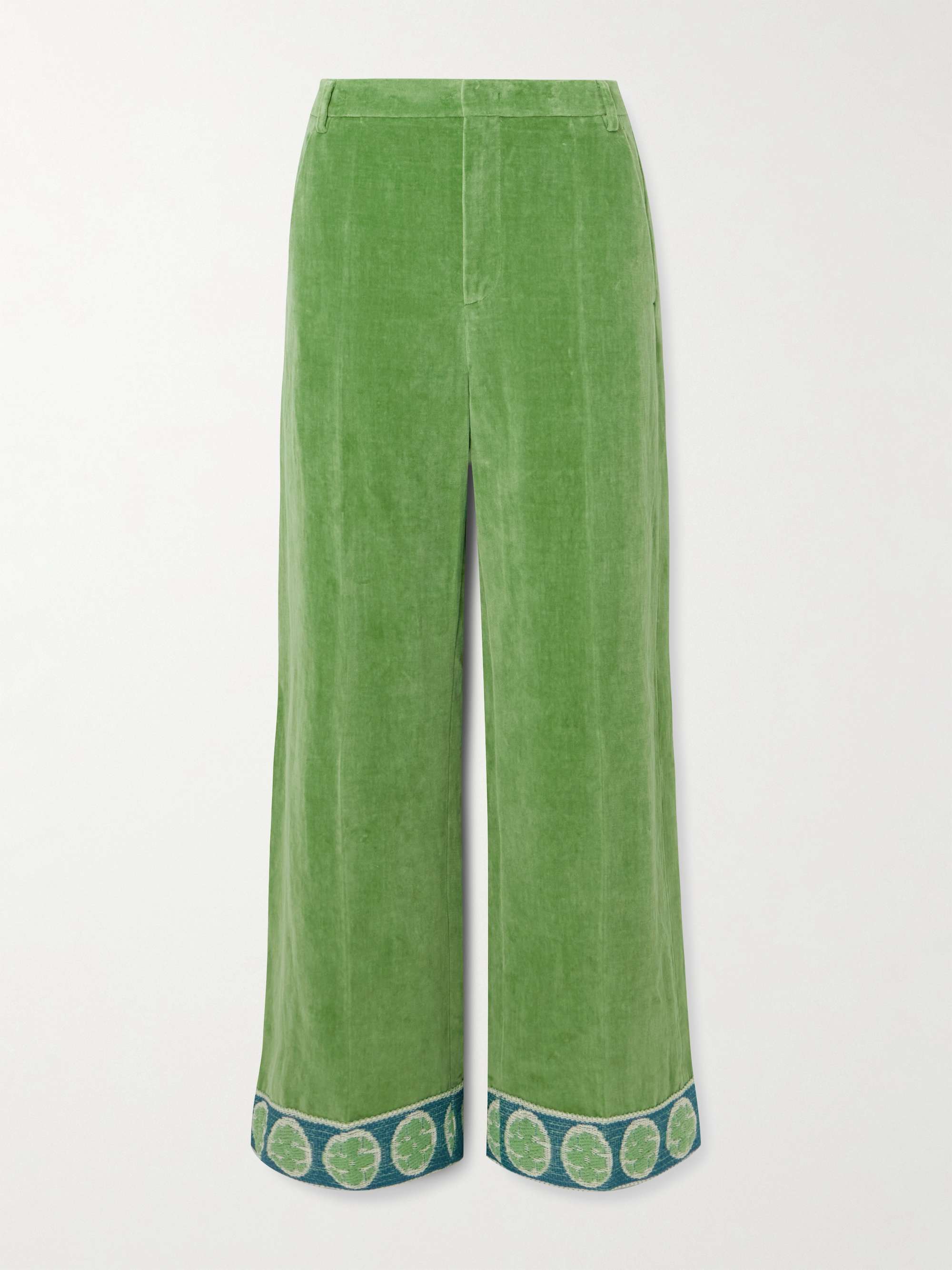 Flared Jacquard-Trimmed Cotton and Linen-Blend Velvet Trousers hero visual