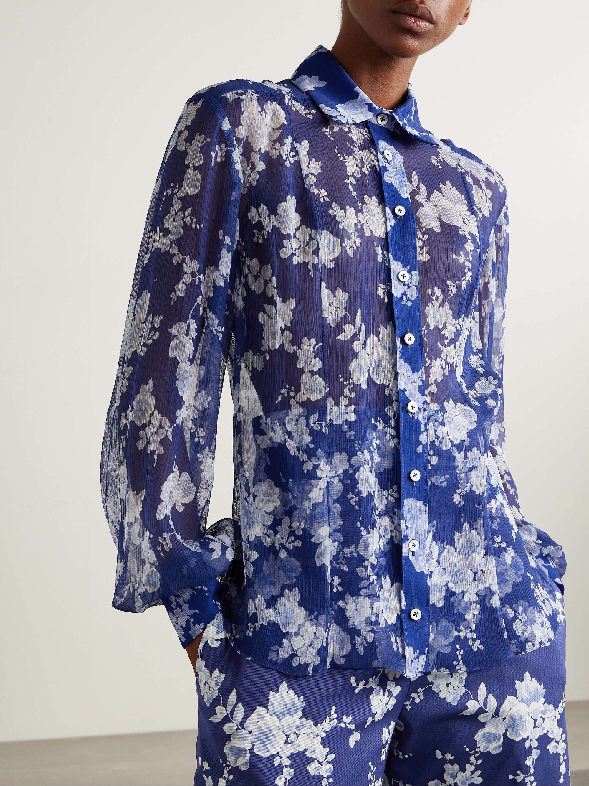 Floral-print silk-crepon shirt view
