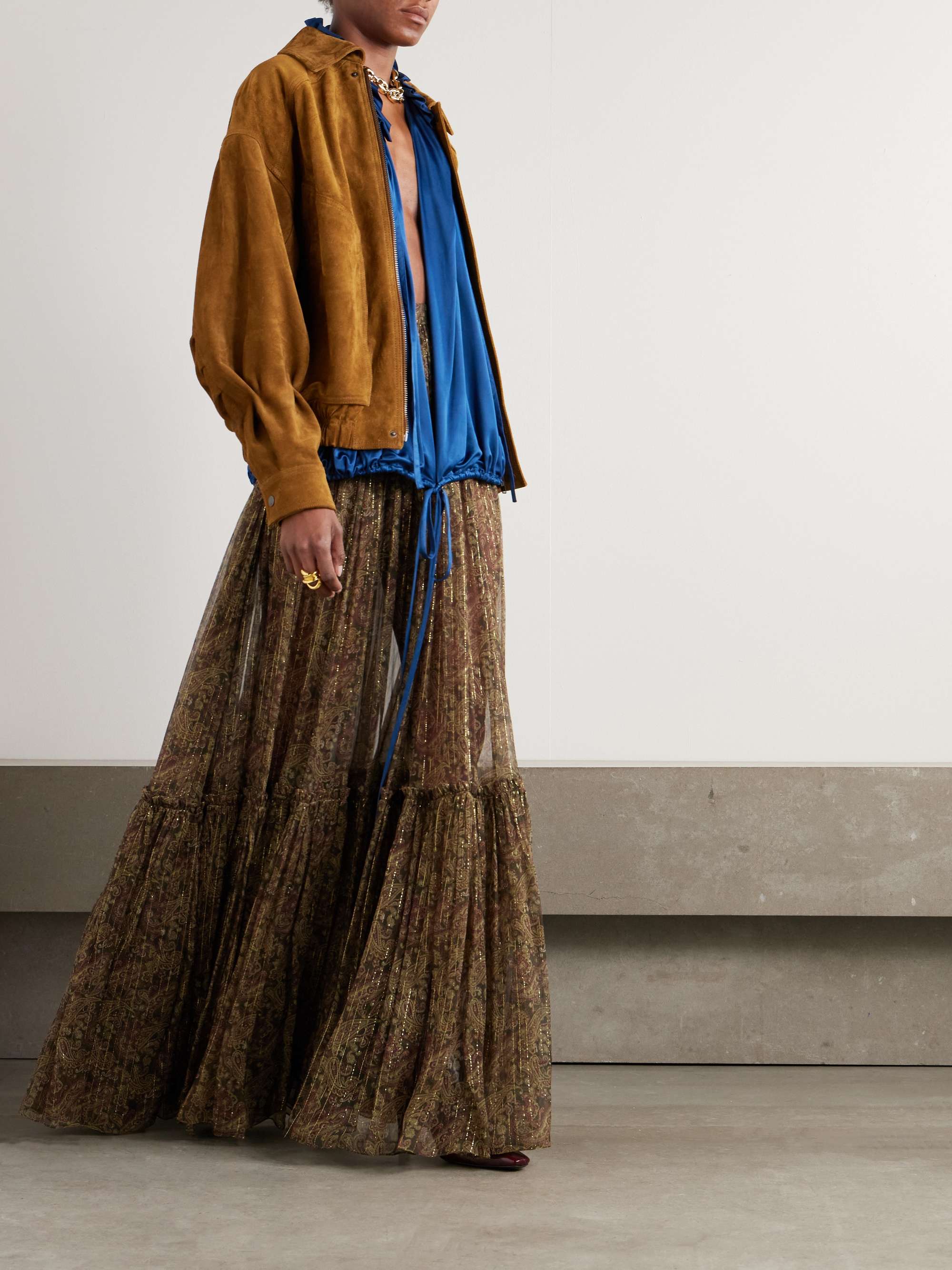 Ruffled satin-jersey blouse view
