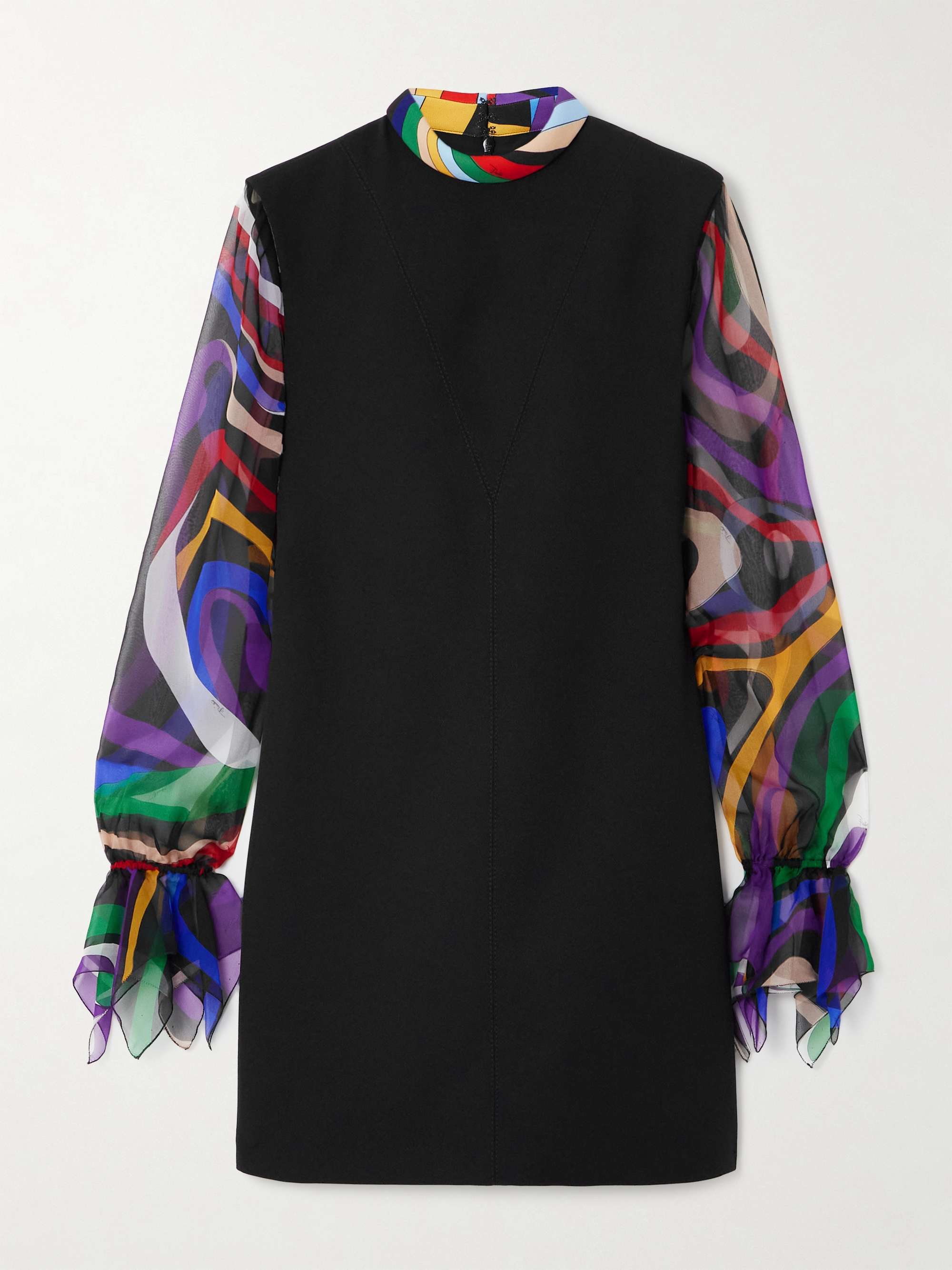Printed silk chiffon-trimmed cady mini dress hero visual