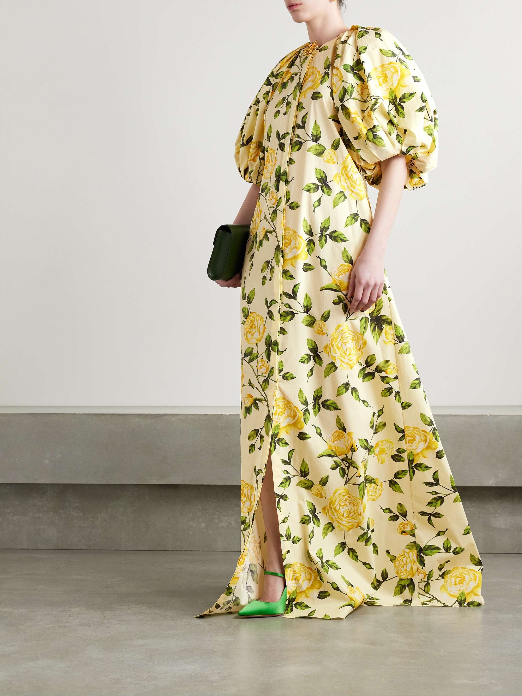 Embellished gathered floral-print cotton-blend poplin gown view