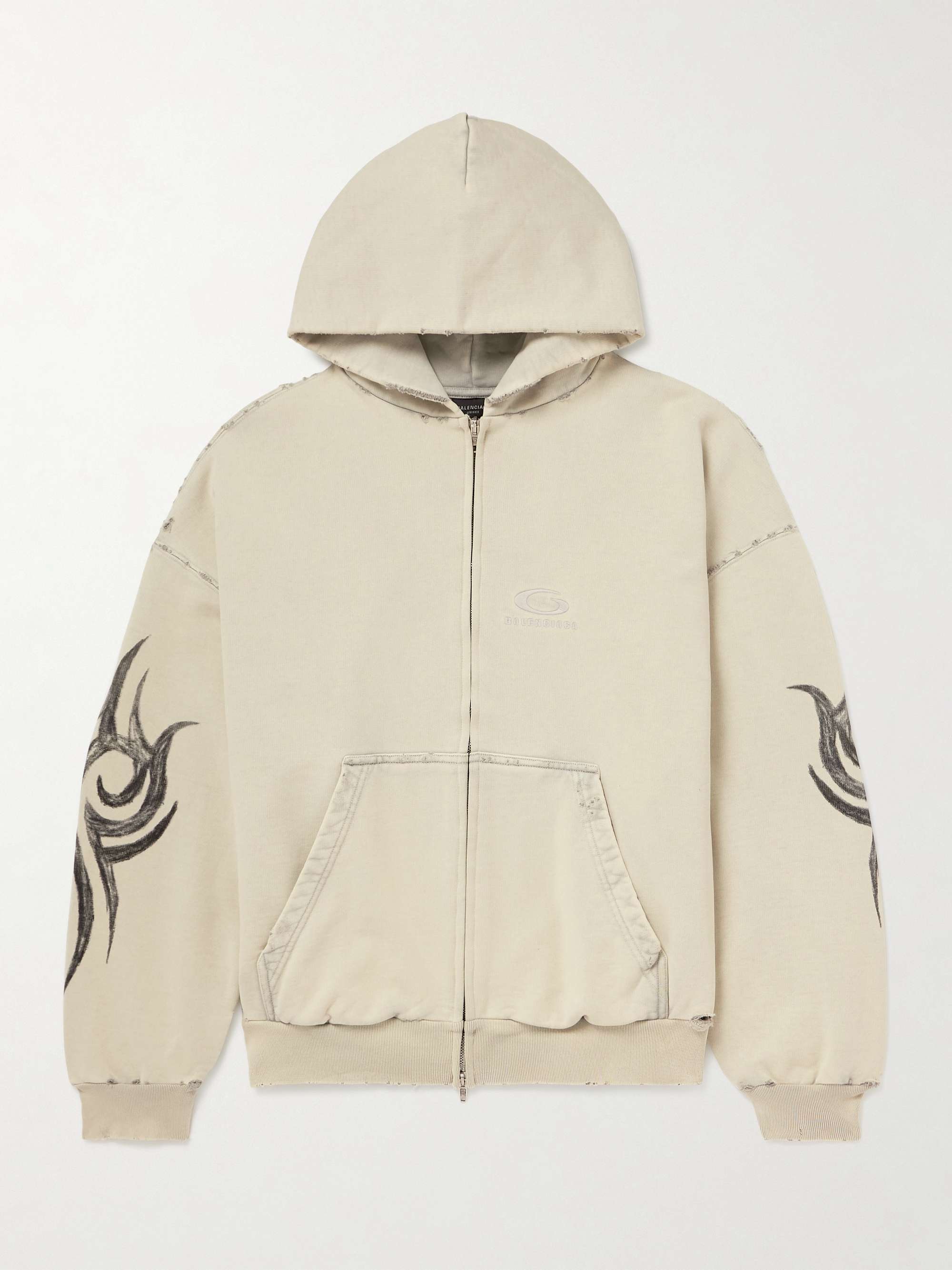 Distressed Logo-Embroidered Printed Cotton-Jersey Zip-Up Hoodie hero visual