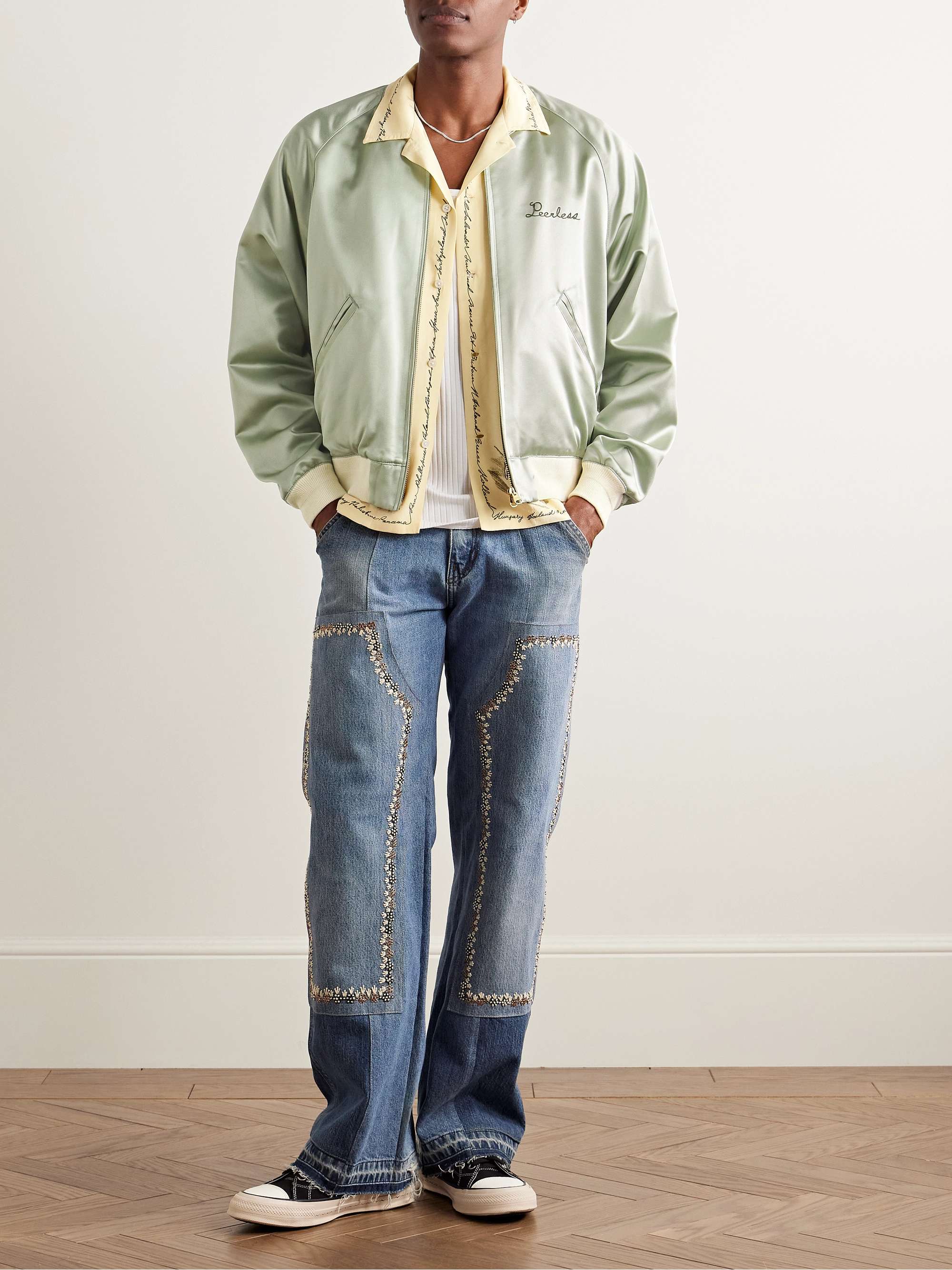 Reversible Embroidered Silk-Satin and Cotton Bomber Jacket view