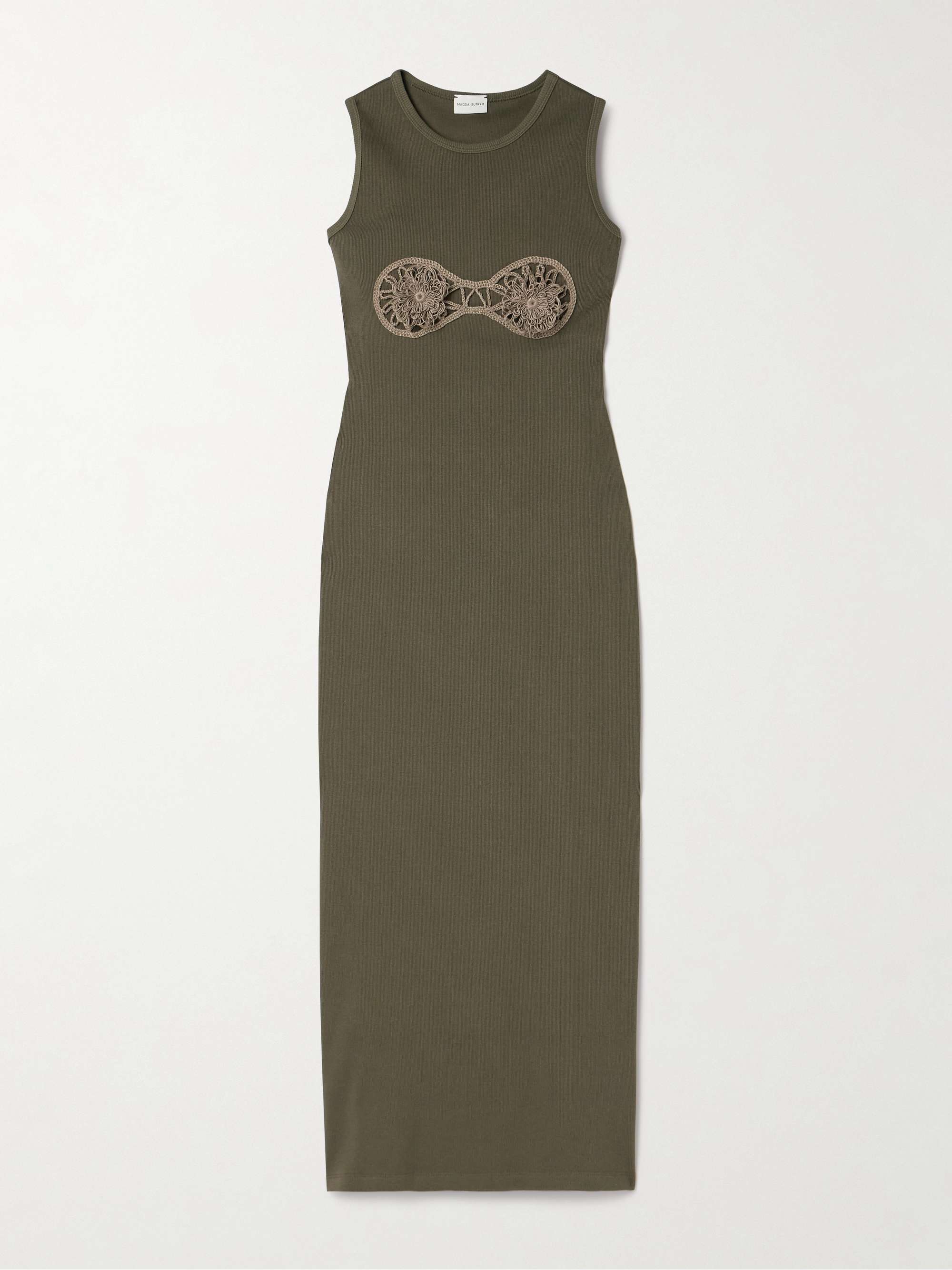 Crochet-trimmed ribbed cotton-blend jersey midi dress hero visual