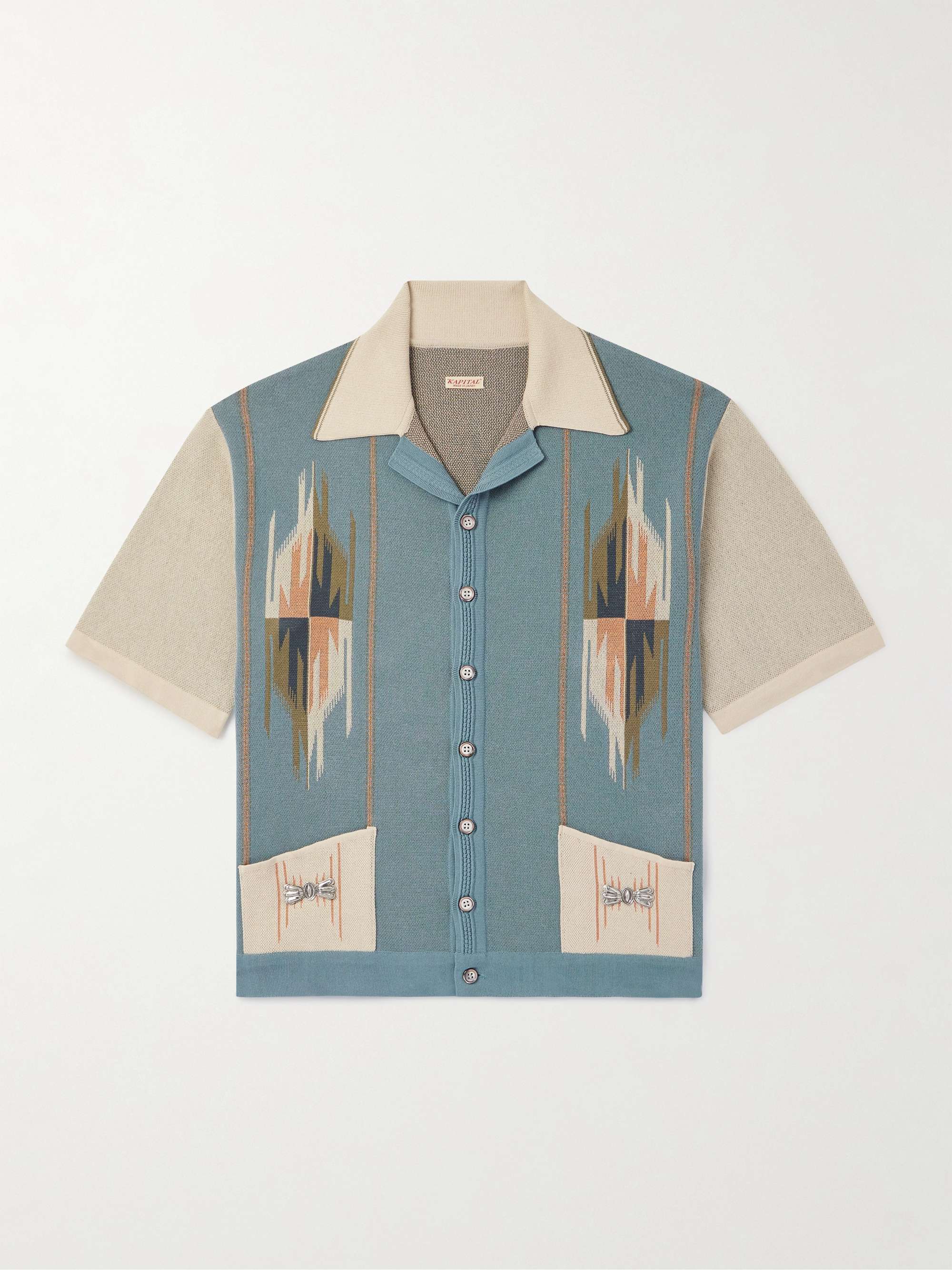 Chimayo Aloha Camp-Collar Embellished Jacquard-Knit Cotton-Blend Shirt hero visual